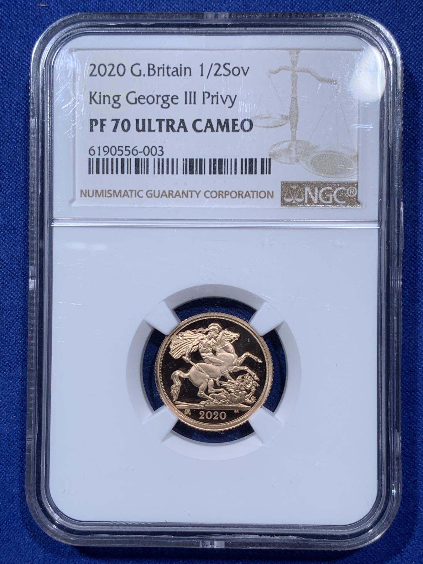 《竞宝斋》第292场- 周日，周一  2场连拍 （全场包邮） NGC PF69-70UC 英国 2020年 乔治三世200周年纪念索维林金币（4枚马剑金币套装总重30克，带钢琴漆木质原盒，限量600套，金价高企错过可惜！）