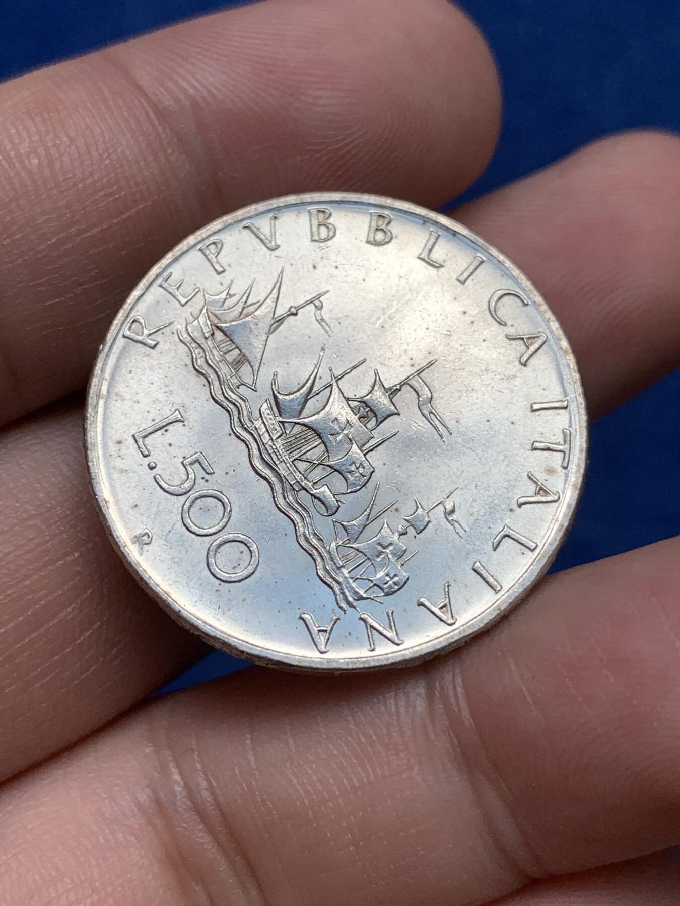 《竞宝斋》第292场- 周日，周一  2场连拍 （全场包邮） 意大利 1961年 500里拉 帆船少女银币 较少年年份 深打凝光转光强烈 可送评