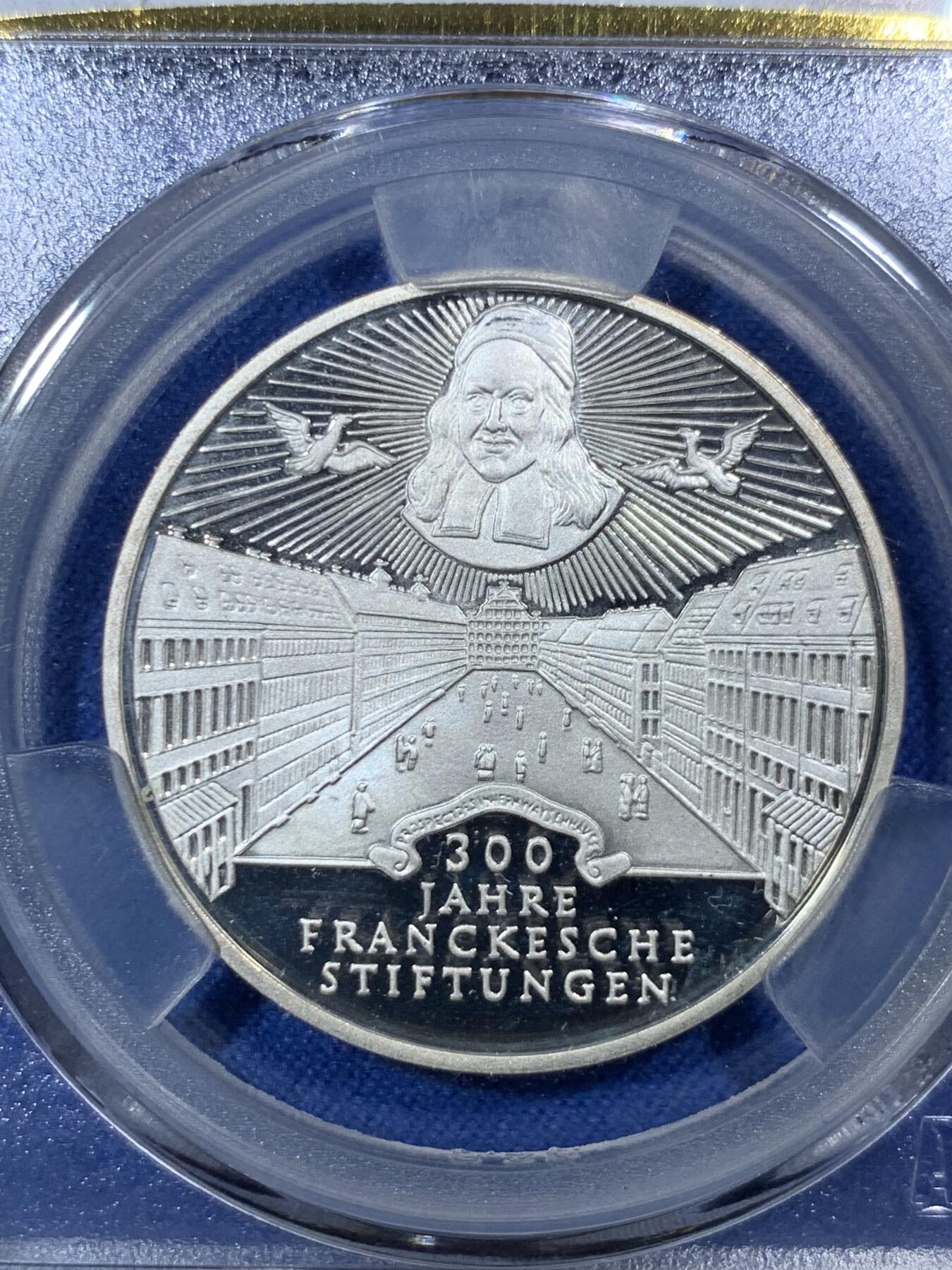 《竞宝斋》第292场- 周日，周一  2场连拍 （全场包邮） ACG PF67 1998年德国弗兰克基金会300周年纪念精制银币 稀少美品银币10马克