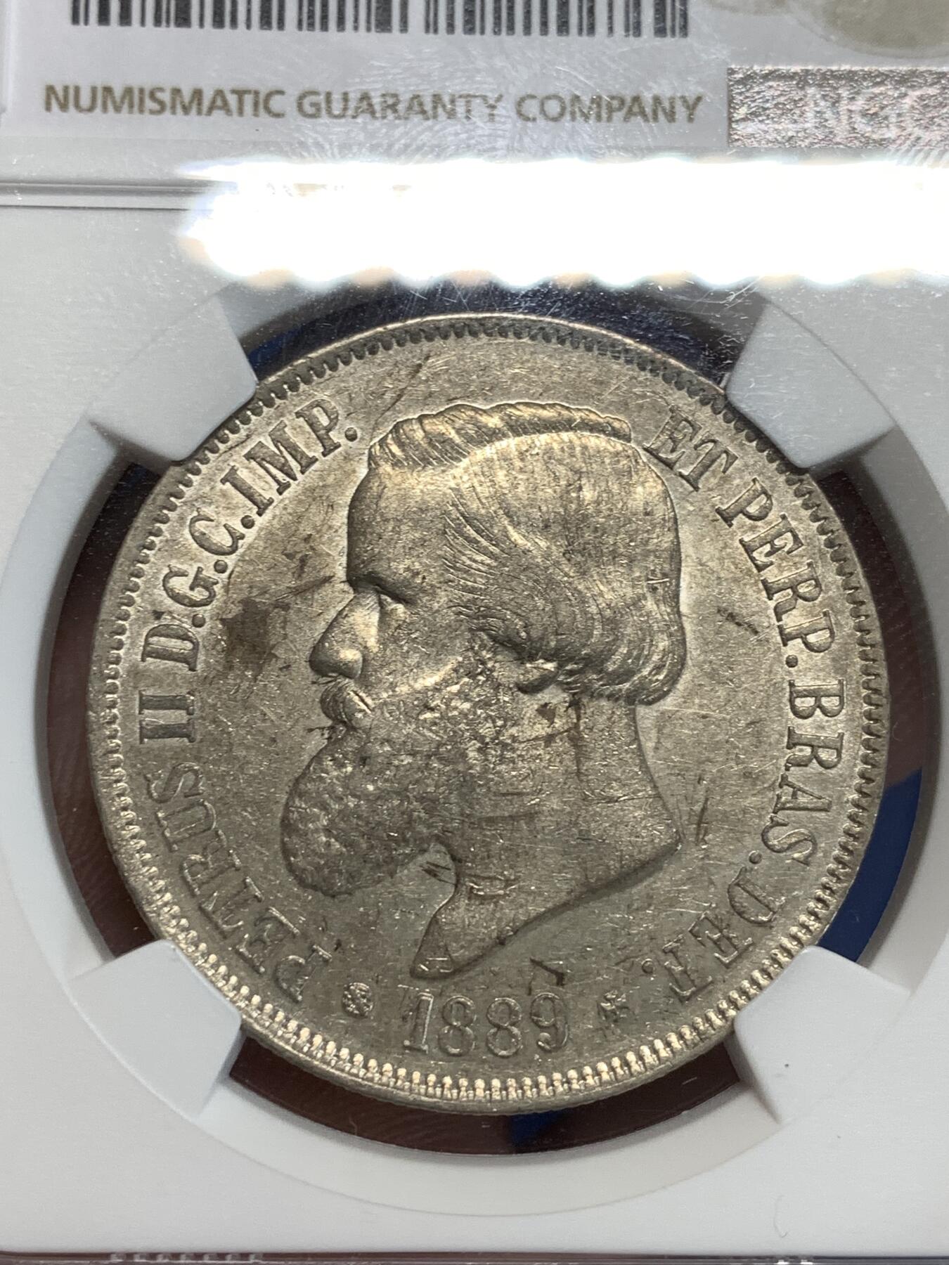 《竞宝斋》第292场- 周日，周一  2场连拍 （全场包邮） NGC AU58 巴西1889年2000R大银币