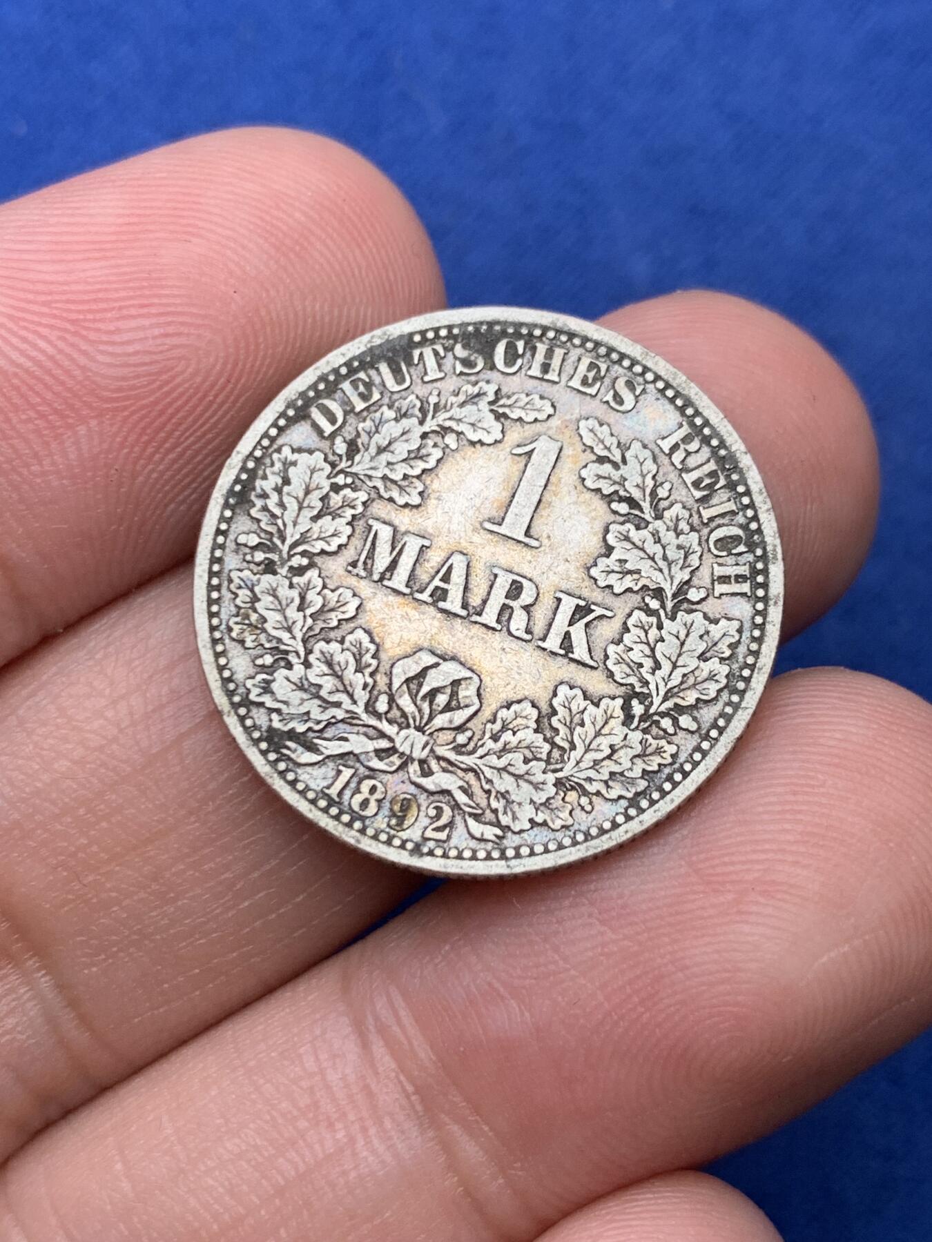 《竞宝斋》第292场- 周日，周一  2场连拍 （全场包邮） 德国1892+1875 帝国马克长翅短翅一对 ，早期长翅也难得