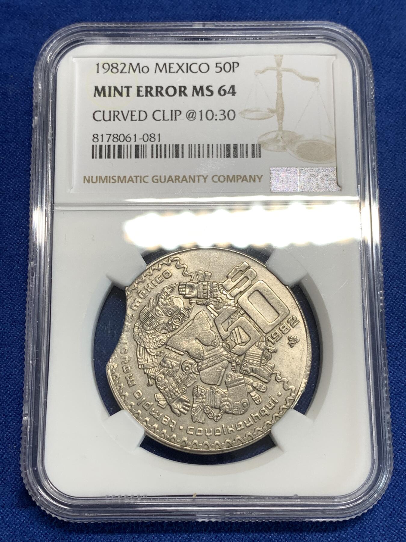 《竞宝斋》第292场- 周日，周一  2场连拍 （全场包邮） NGC MINT ERROR MS64 墨西哥1982Mo中美洲文化50比索铜镍币