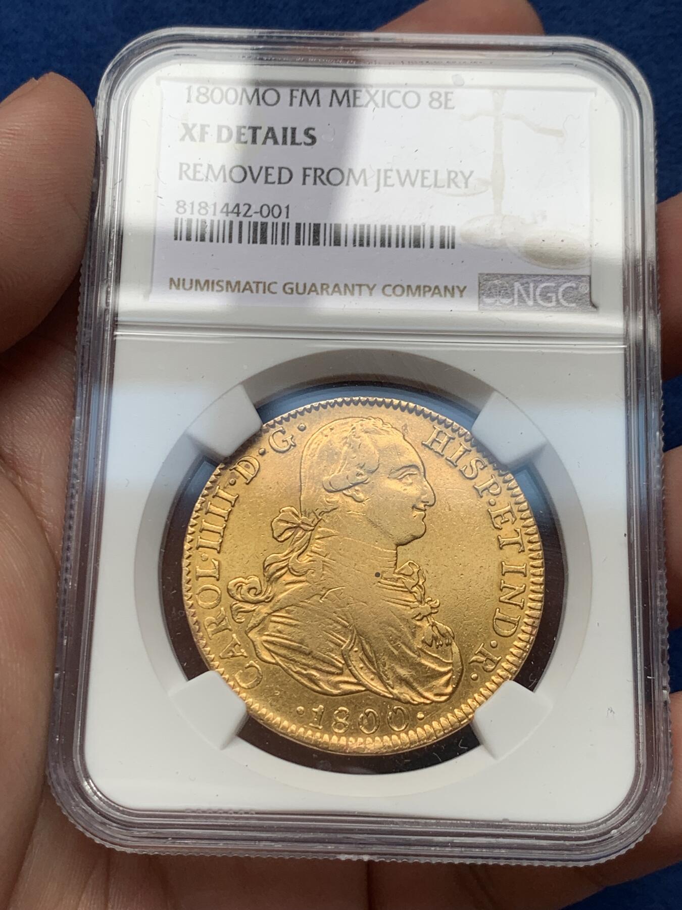 《竞宝斋》第292场- 周日，周一  2场连拍 （全场包邮） NGC XFD 墨西哥 1800MO FM 卡洛斯四世 8E 双柱大金币