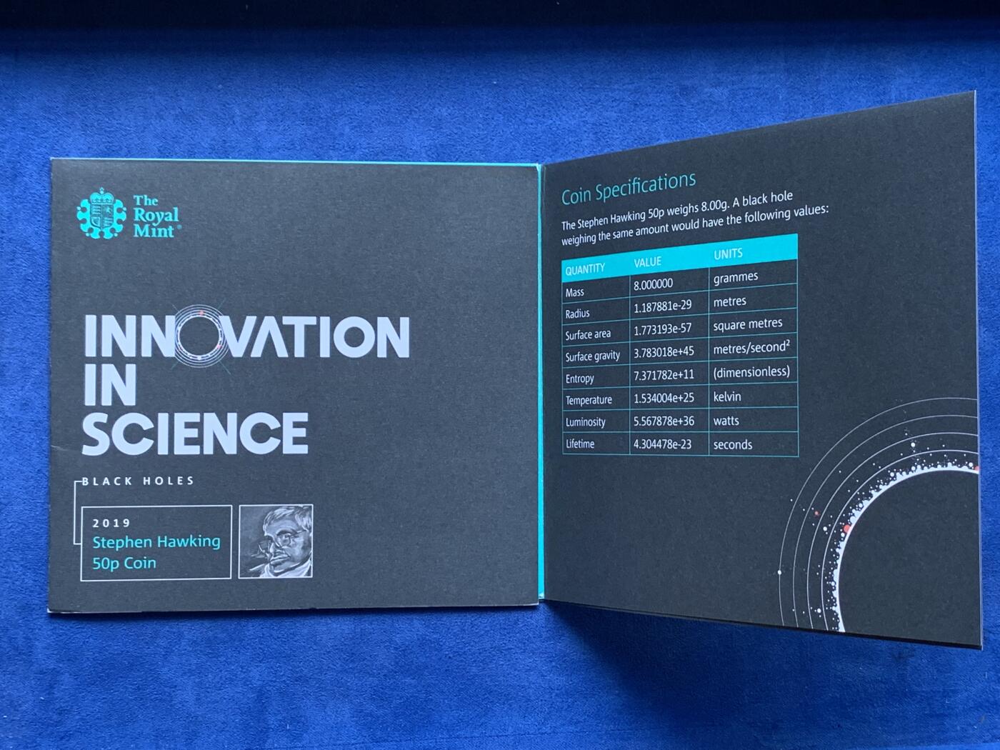 《竞宝斋》第292场- 周日，周一  2场连拍 （全场包邮） 2019英国皇家造币厂霍金黑洞50便士铜镍合金钱币