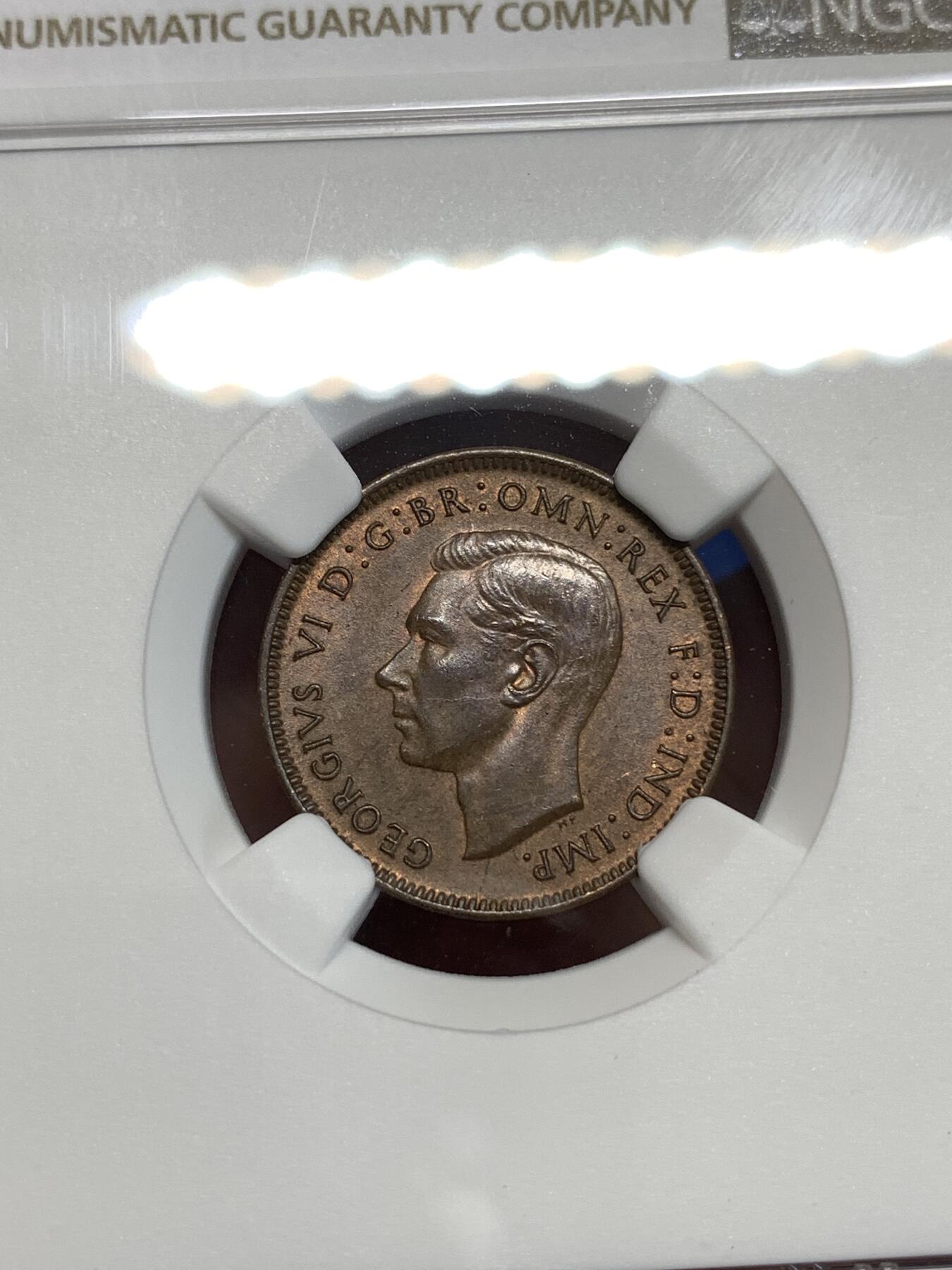 《竞宝斋》第292场- 周日，周一  2场连拍 （全场包邮） NGC MS64BN 英国1942年乔六1/4便士小鸟铜币