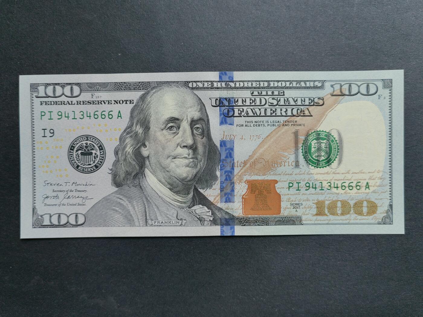 外中纸币专场240801第七场 美国2017A，100美元豹子号666，全新品相UNC。