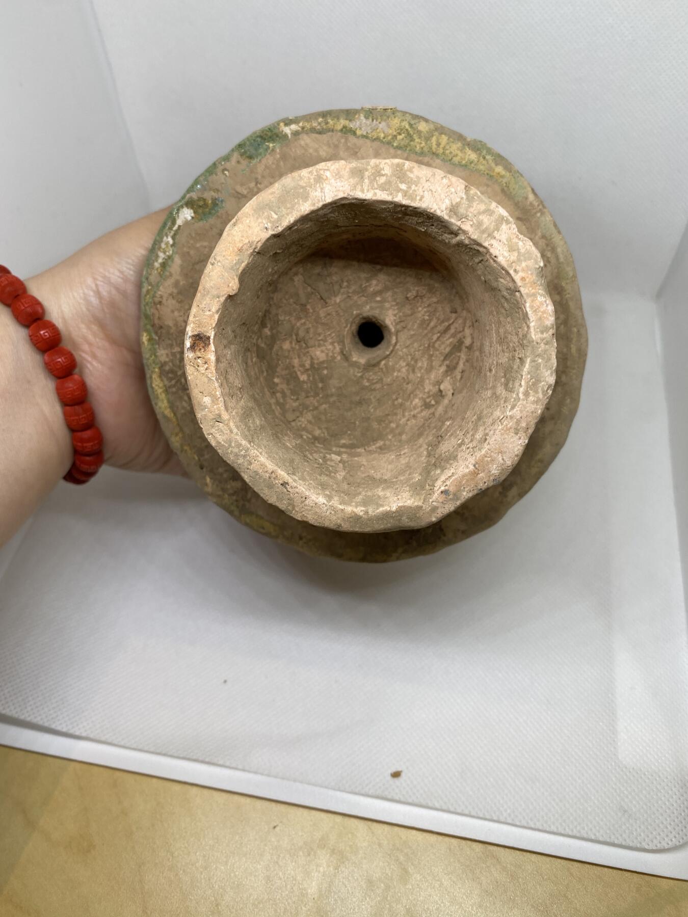 老陶绿釉磨盘，高10厘米，品相如图，350包快递