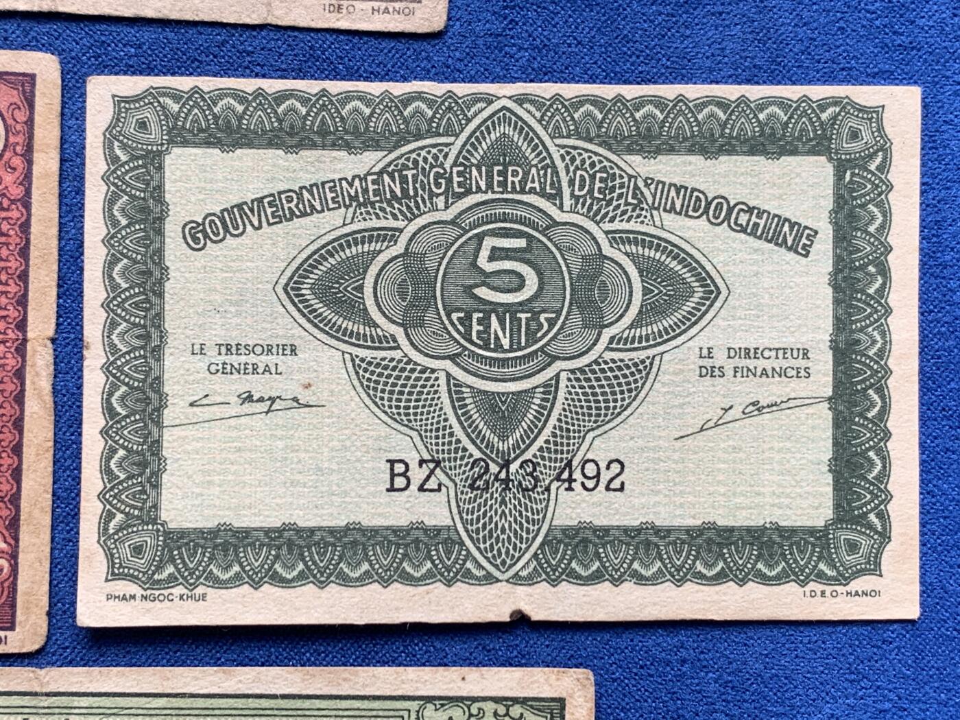 《竞宝斋》第292场- 周日，周一  2场连拍 （全场包邮） 4枚一组 法属印支纸币辅币一套