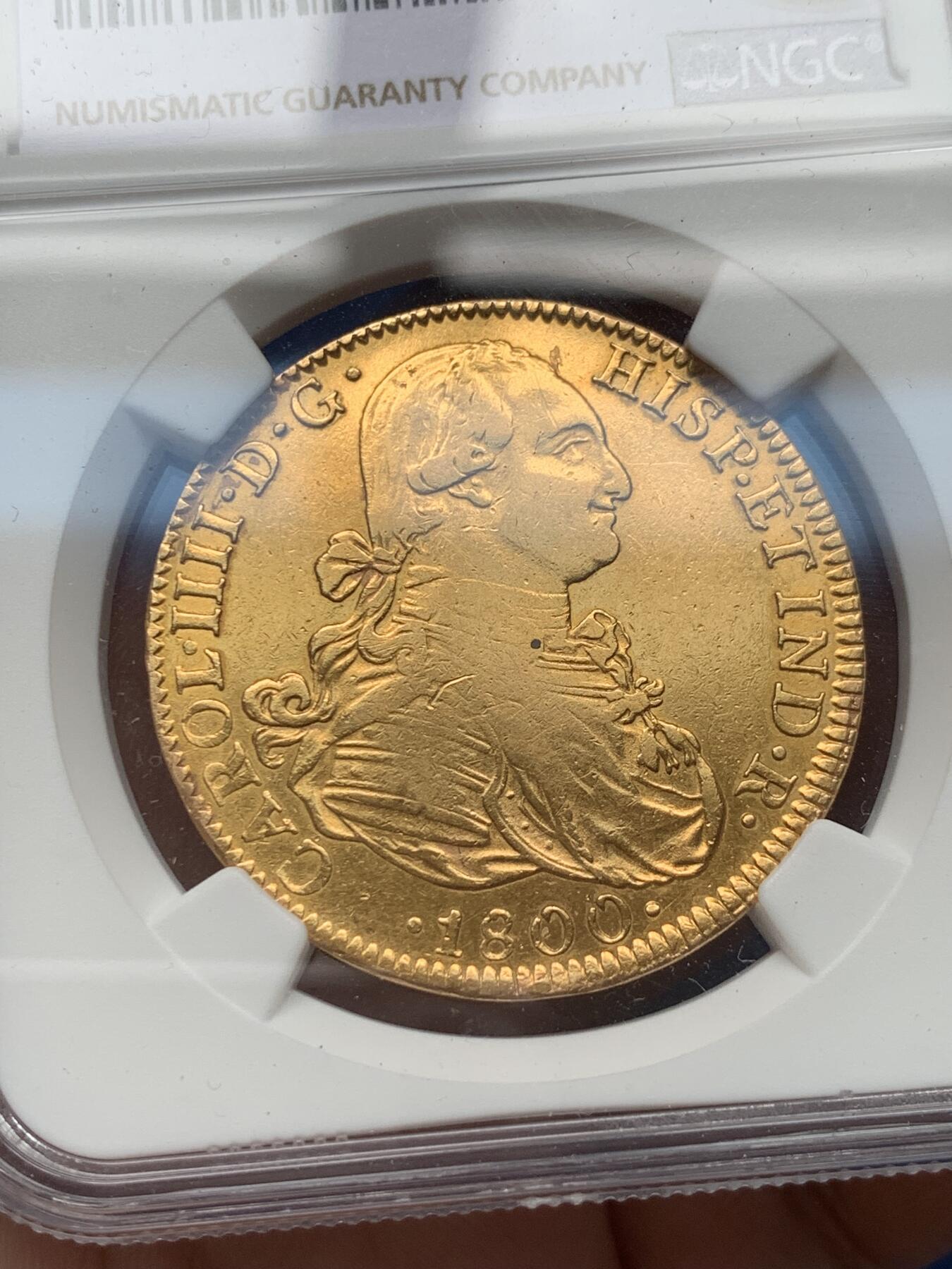 《竞宝斋》第292场- 周日，周一  2场连拍 （全场包邮） NGC XFD 墨西哥 1800MO FM 卡洛斯四世 8E 双柱大金币