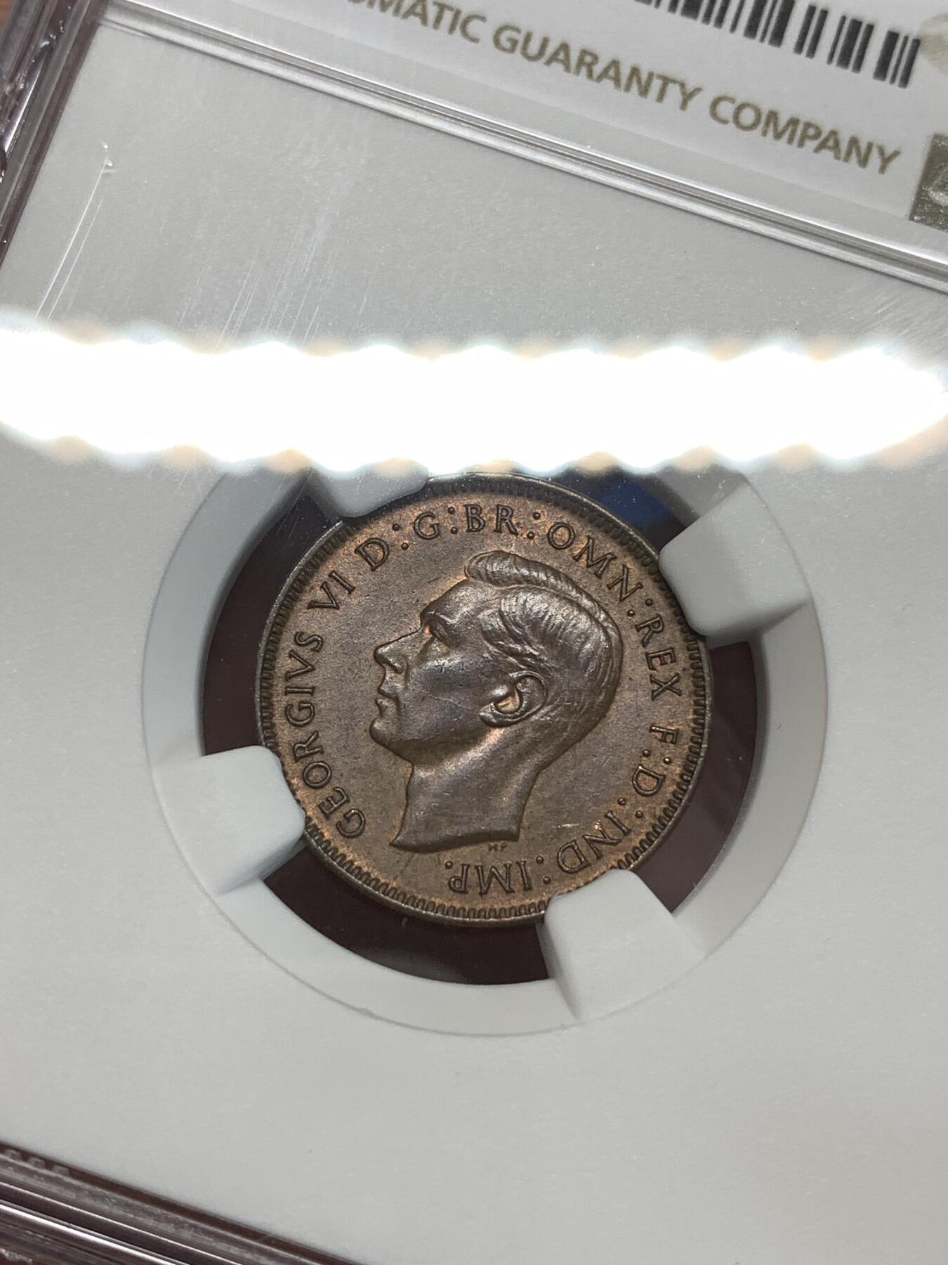 《竞宝斋》第292场- 周日，周一  2场连拍 （全场包邮） NGC MS64BN 英国1942年乔六1/4便士小鸟铜币