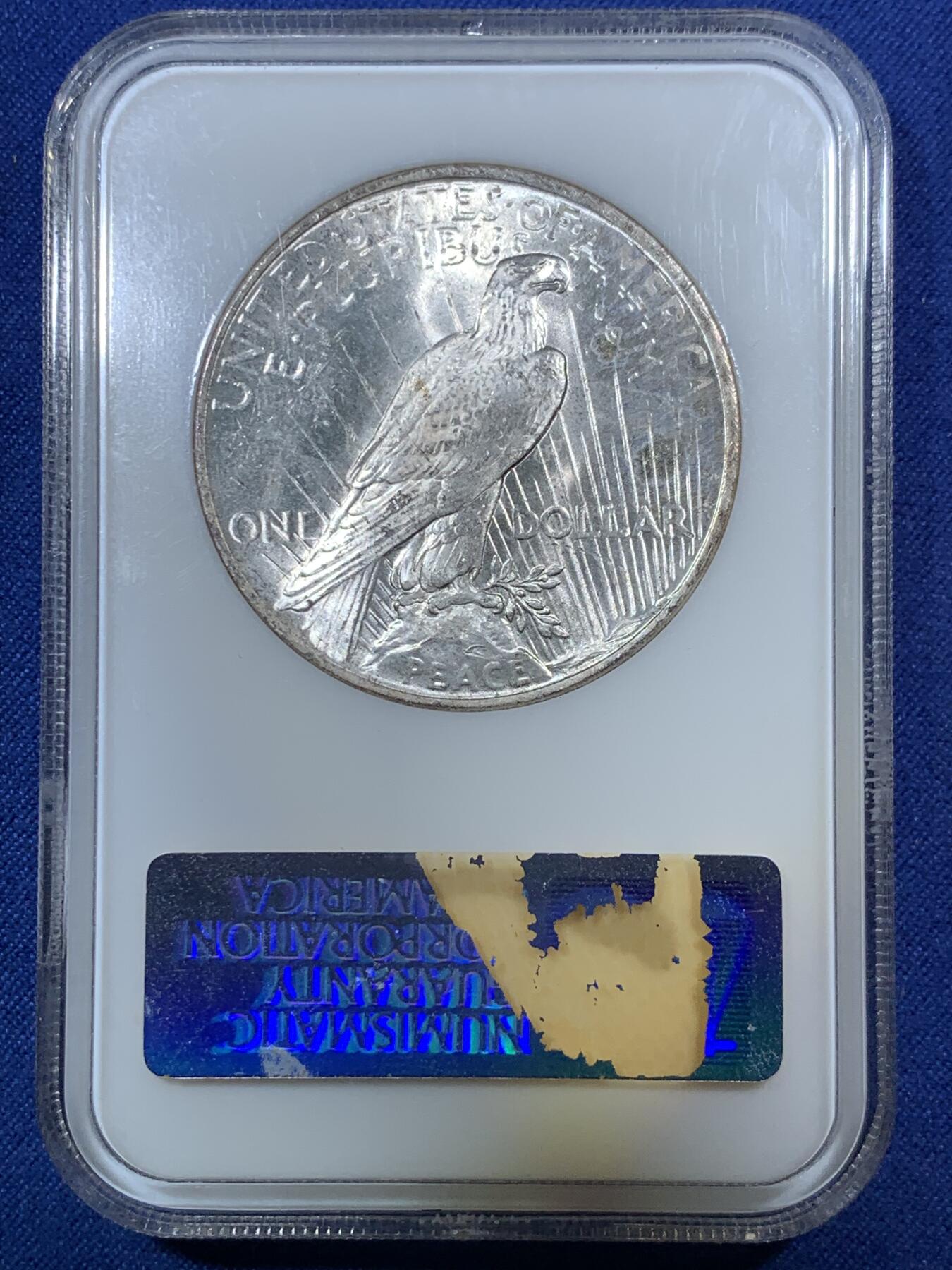 《竞宝斋》第292场- 周日，周一  2场连拍 （全场包邮） NGC MS64 1924年美国和平银元P版 原汁原味老包浆 NGC绝版经典小白盒老盒严评无官网图 状态极佳 市场上比较少见的年份