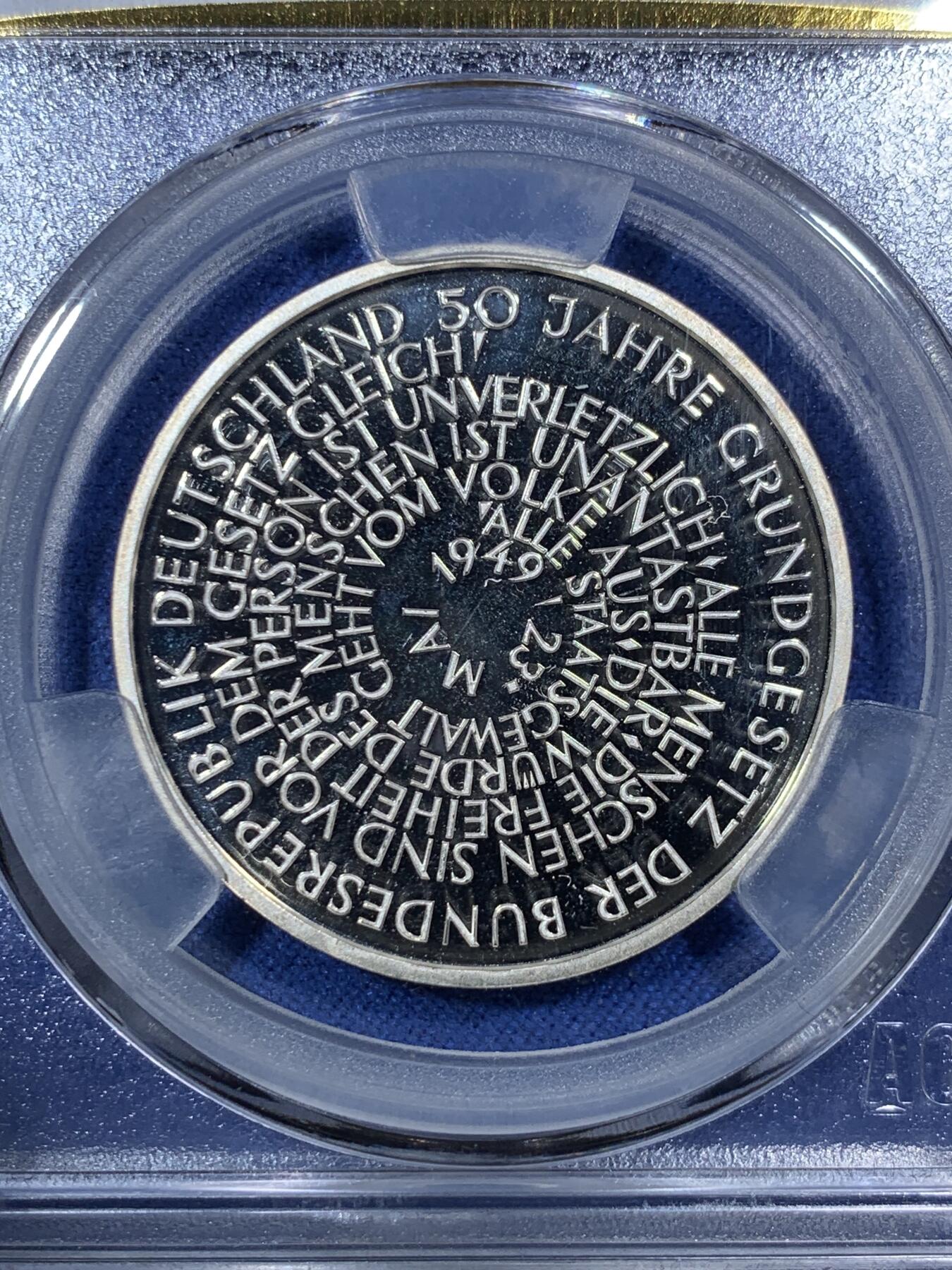 《竞宝斋》第292场- 周日，周一  2场连拍 （全场包邮） ACG PF64 1999年德国联邦宪法50周年精制银币 稀少绝美好品10马克