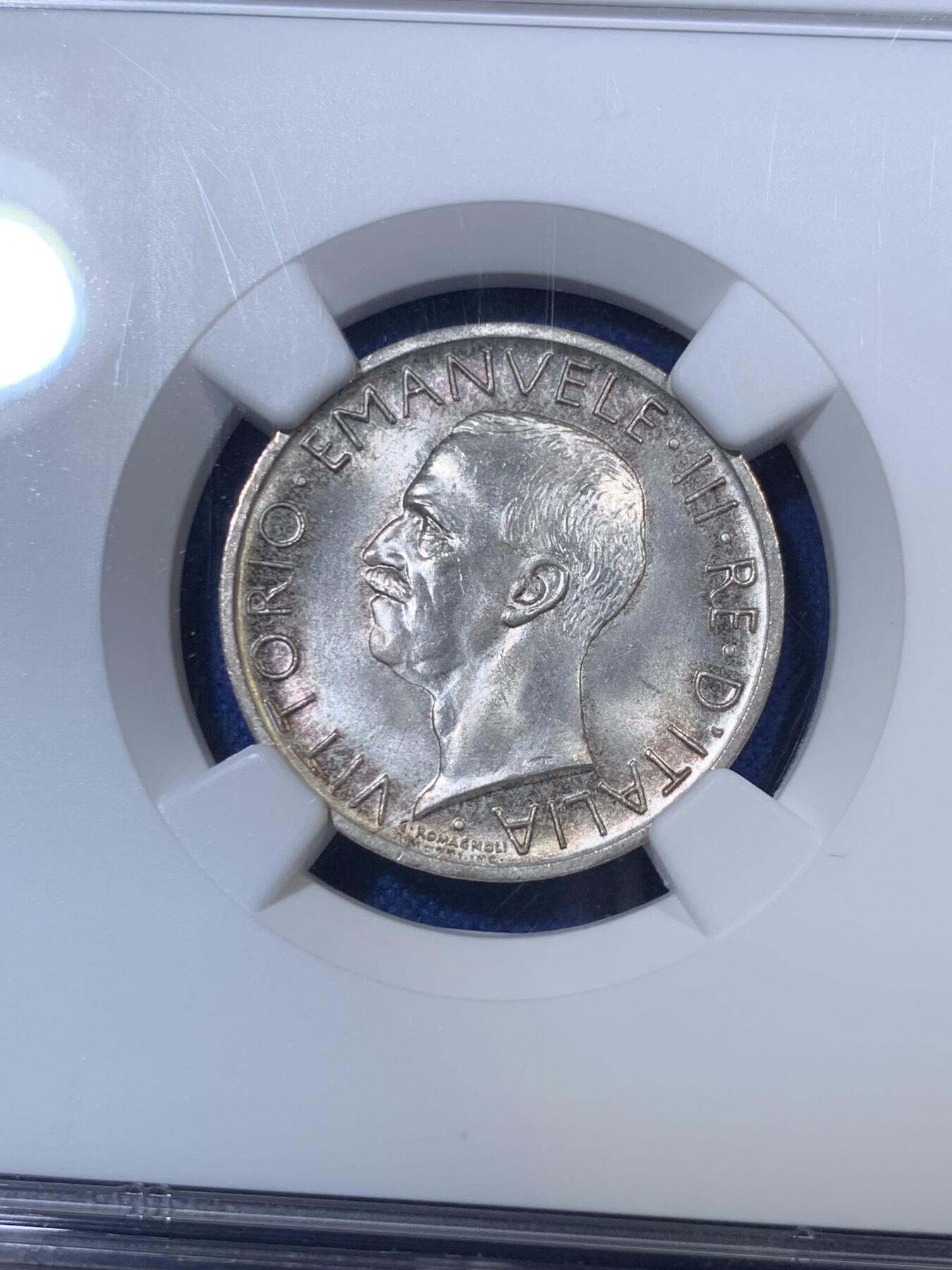 《竞宝斋》第292场- 周日，周一  2场连拍 （全场包邮） NGC MS66 意大利王国1927年法西斯鹰5里拉银币 冠军分