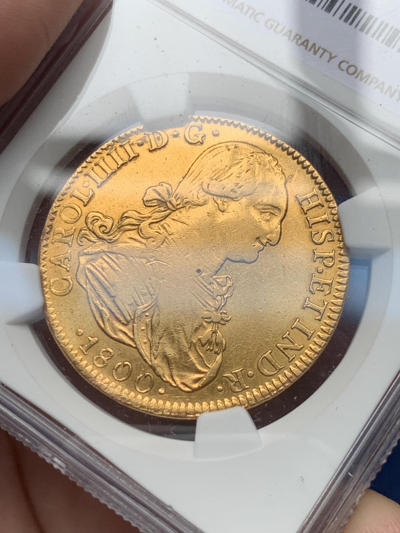 《竞宝斋》第292场- 周日，周一  2场连拍 （全场包邮） NGC XFD 墨西哥 1800MO FM 卡洛斯四世 8E 双柱大金币