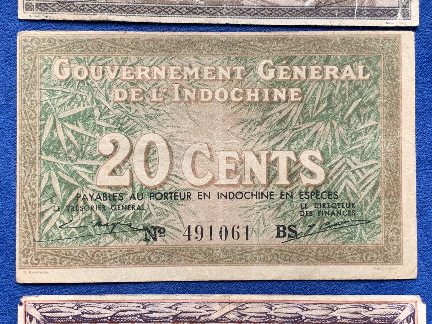 《竞宝斋》第292场- 周日，周一  2场连拍 （全场包邮） 3张一组  法属印支纸币辅币一套