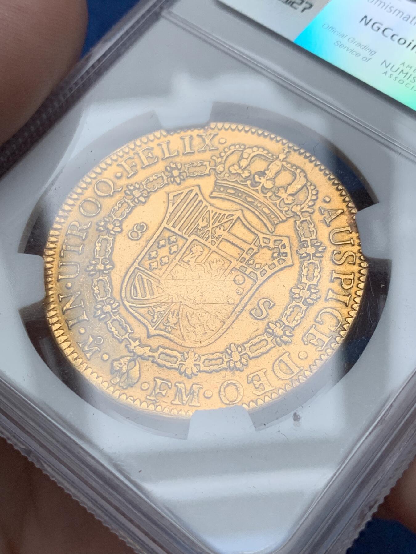 《竞宝斋》第292场- 周日，周一  2场连拍 （全场包邮） NGC XFD 墨西哥 1800MO FM 卡洛斯四世 8E 双柱大金币