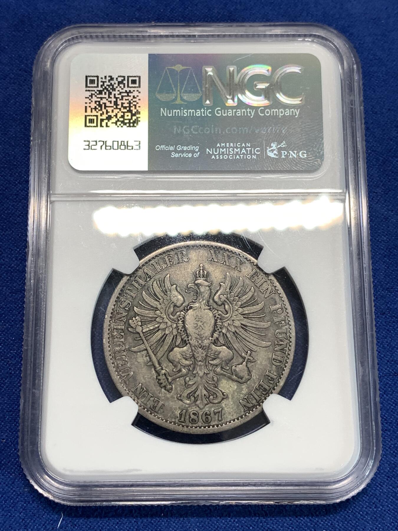 《竞宝斋》第292场- 周日，周一  2场连拍 （全场包邮） NGC VFD 德国1867普鲁士皇冠鹰一泰勒 少见品种 背面滴水未下老味道 鹰整体细节完好