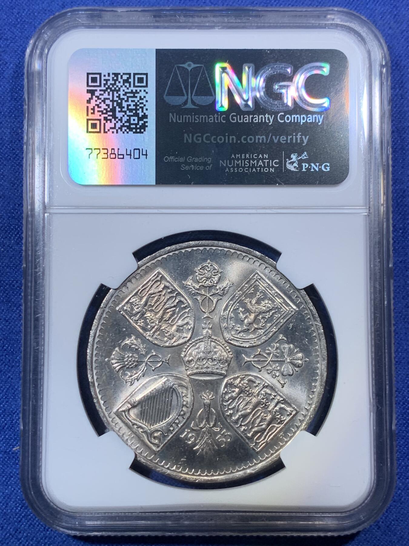 《竞宝斋》第292场- 周日，周一  2场连拍 （全场包邮） NGC MS63 英国1953年伊丽莎白二世女王登基纪念克朗 经典品种