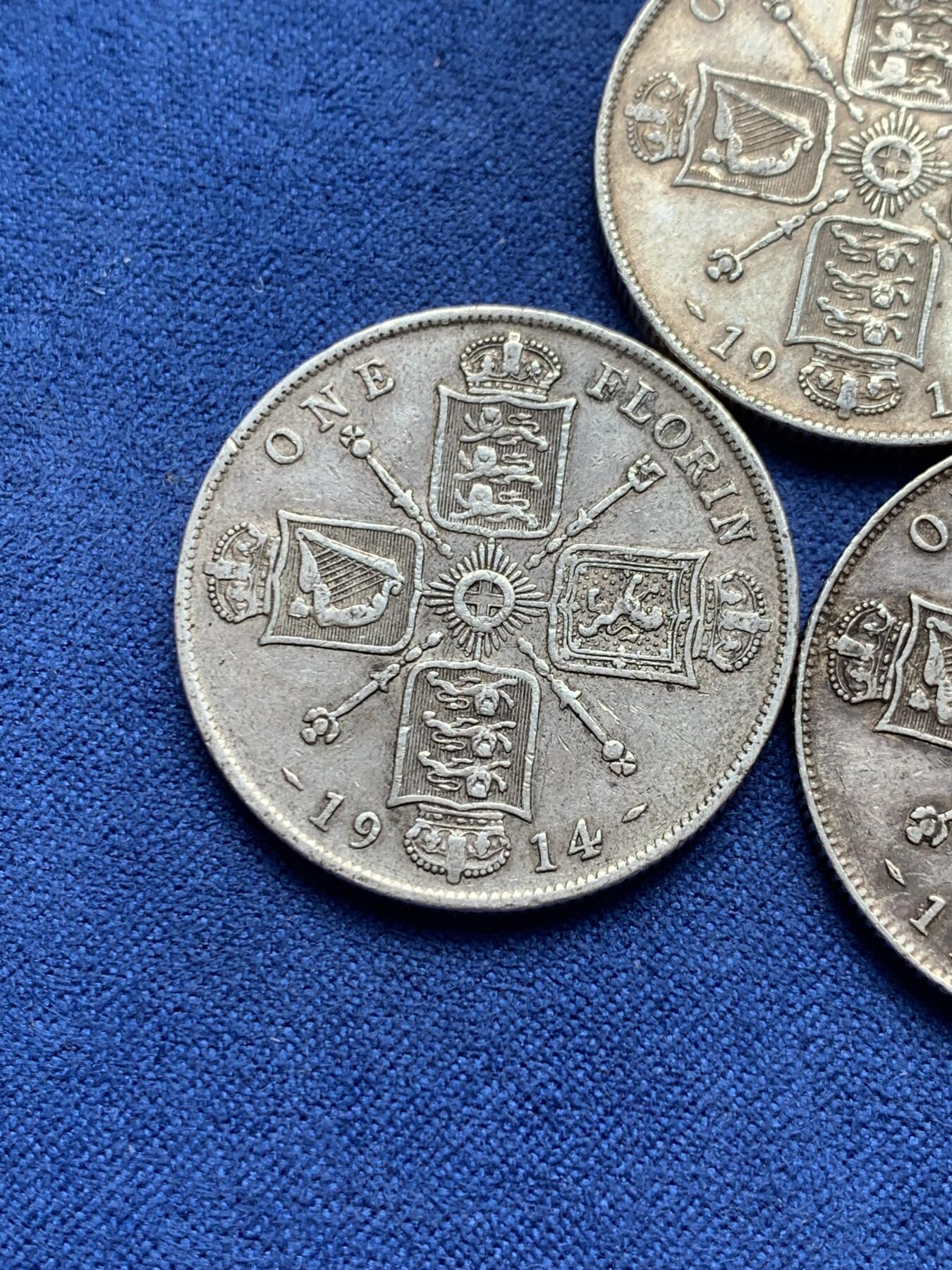 《竞宝斋》第292场- 周日，周一  2场连拍 （全场包邮） 3枚一组 英国乔治五世1弗洛林银币 高银版