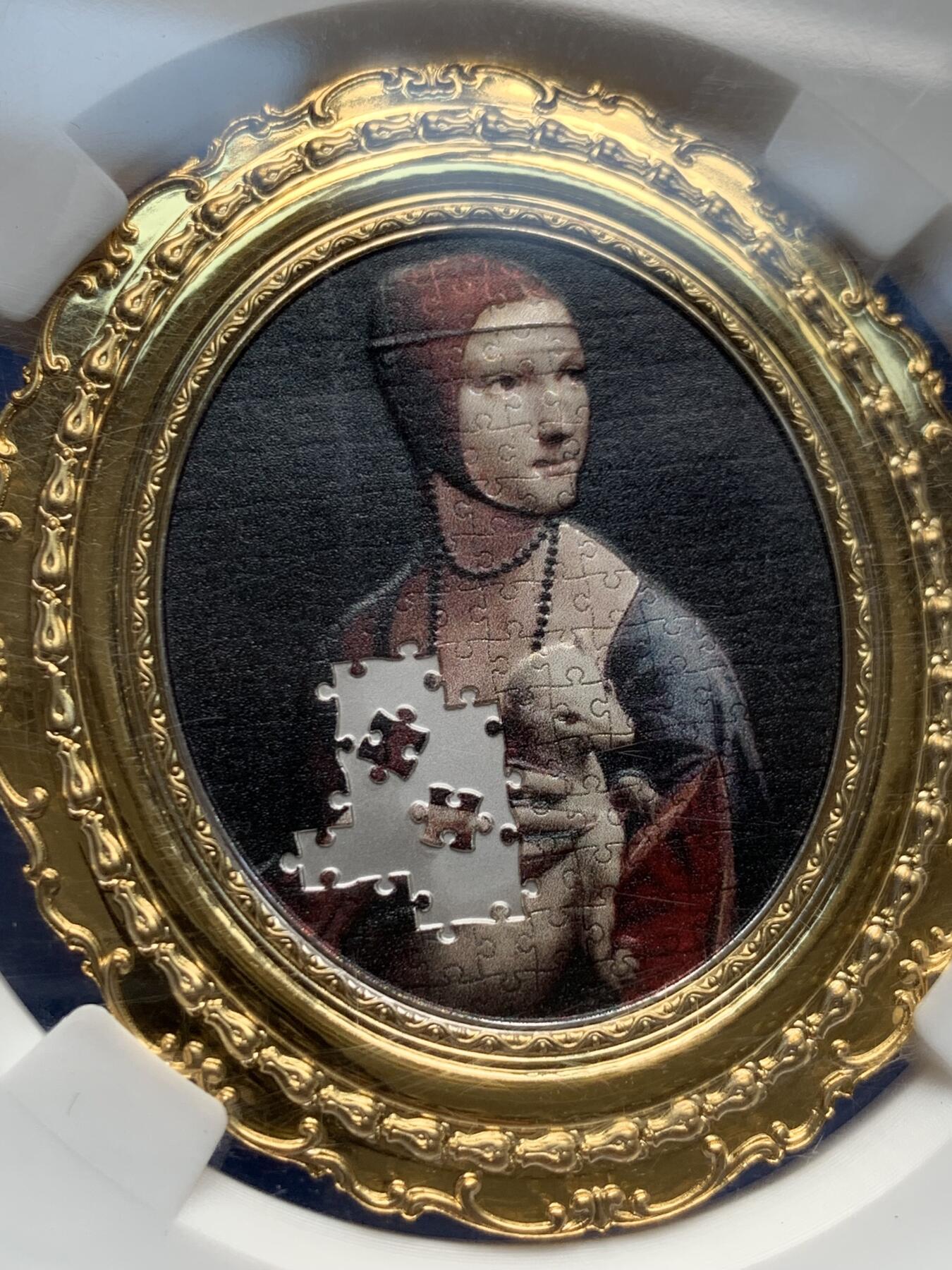 《竞宝斋》第292场- 周日，周一  2场连拍 （全场包邮） CSIS信泰评级 PF70UC 纽埃2021抱貂的女人精制银铜币 拼图彩色绝美品 盒证齐全