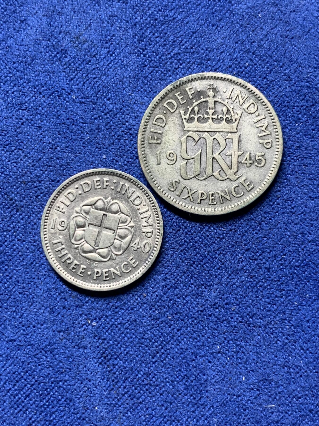 《竞宝斋》第292场- 周日，周一  2场连拍 （全场包邮） 两枚一组 1945年6便士+1940年3便士