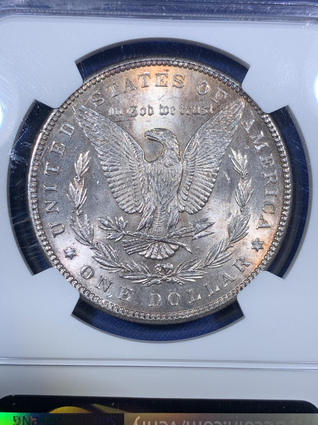 《竞宝斋》第292场- 周日，周一  2场连拍 （全场包邮） NGC MS62 美国 1884年 摩根1美元 孔雀蓝包浆 较少的年份