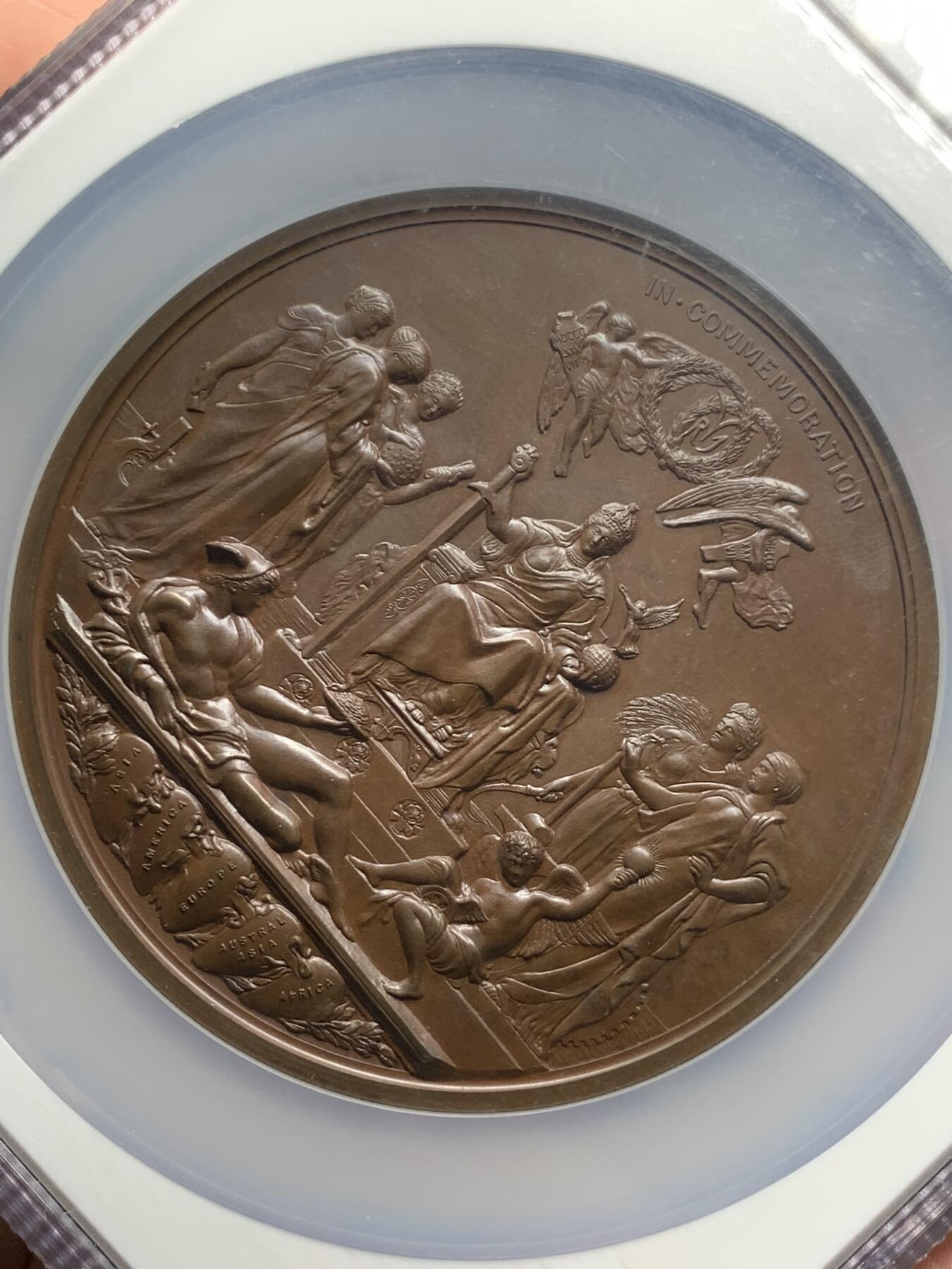 《竞宝斋》第292场- 周日，周一  2场连拍 （全场包邮） NGC MS63BN 英国1887年维多利亚女王登基50周年纪念铜章 直径75的超大经典铜章。