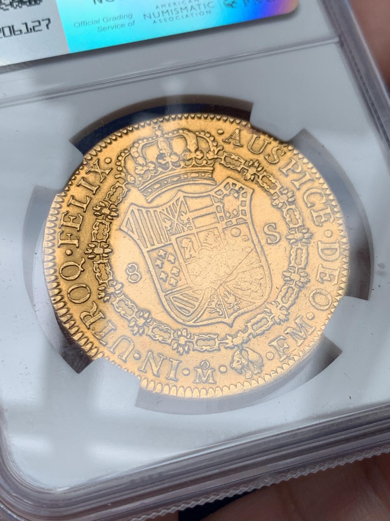 《竞宝斋》第292场- 周日，周一  2场连拍 （全场包邮） NGC XFD 墨西哥 1800MO FM 卡洛斯四世 8E 双柱大金币