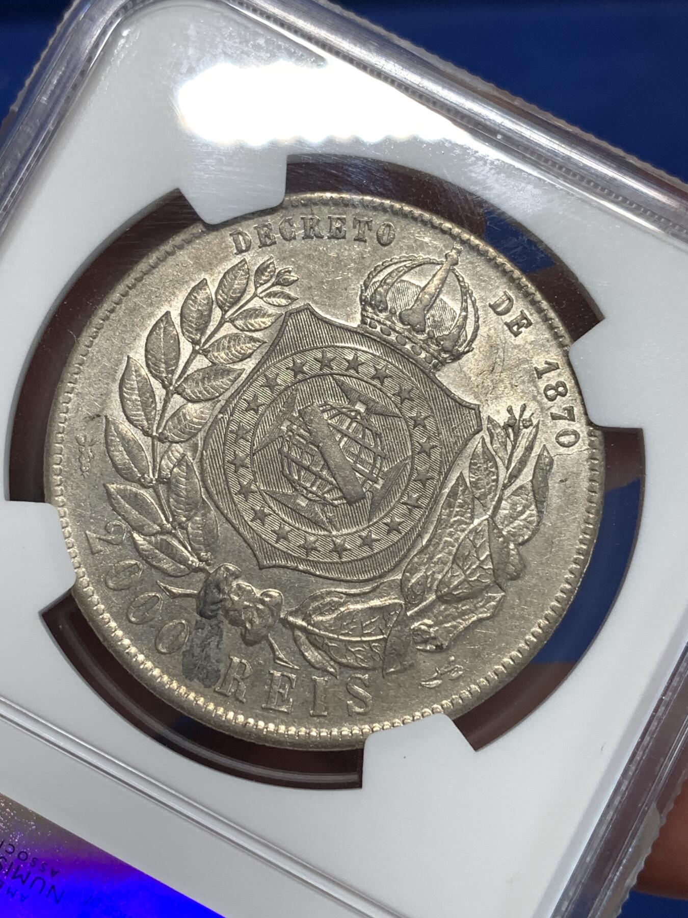 《竞宝斋》第292场- 周日，周一  2场连拍 （全场包邮） NGC AU58 巴西1889年2000R大银币