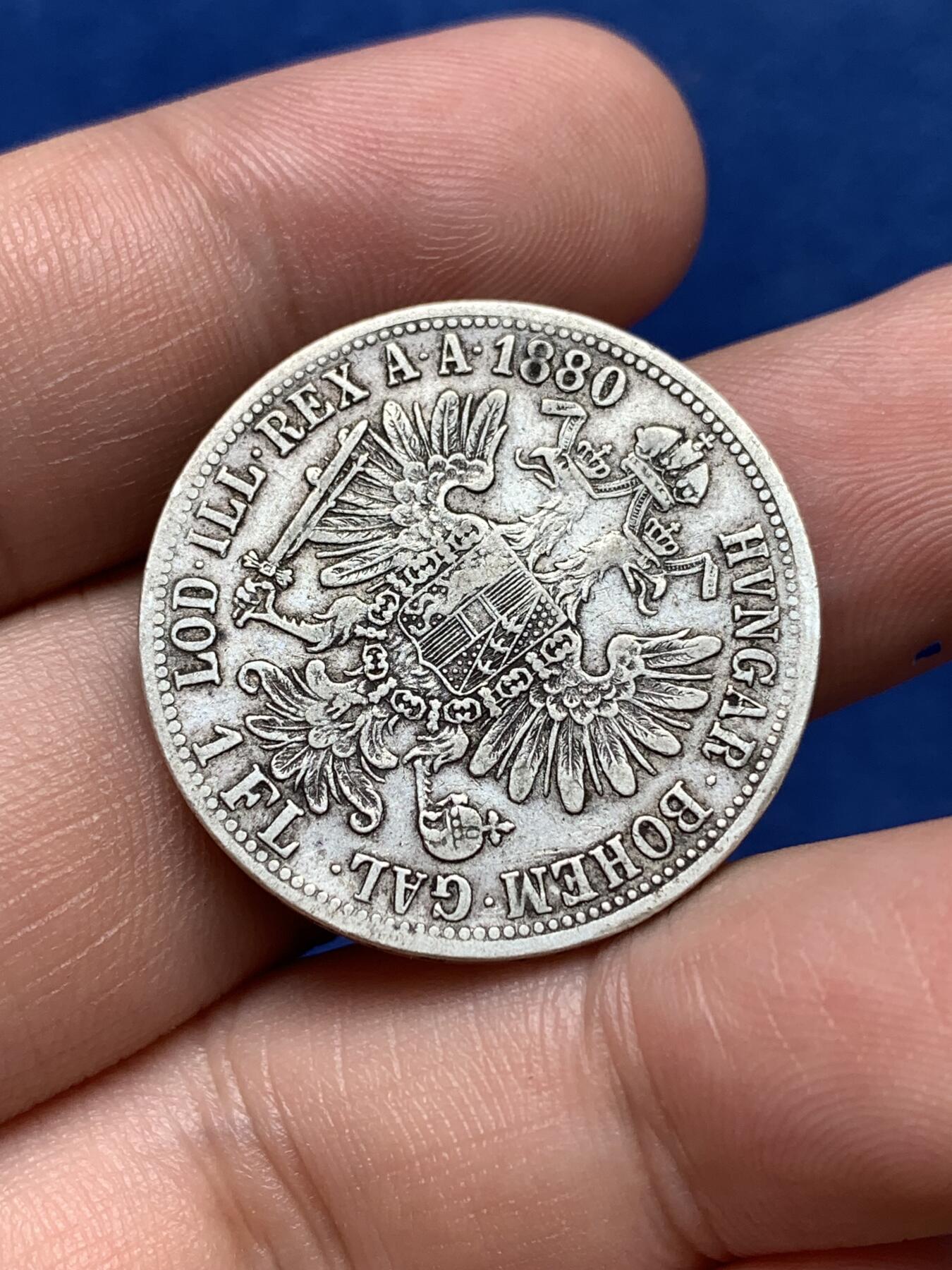 《竞宝斋》第292场- 周日，周一  2场连拍 （全场包邮） 奥匈1880年1福林银币 茜茜公主老公 弗朗茨中年版