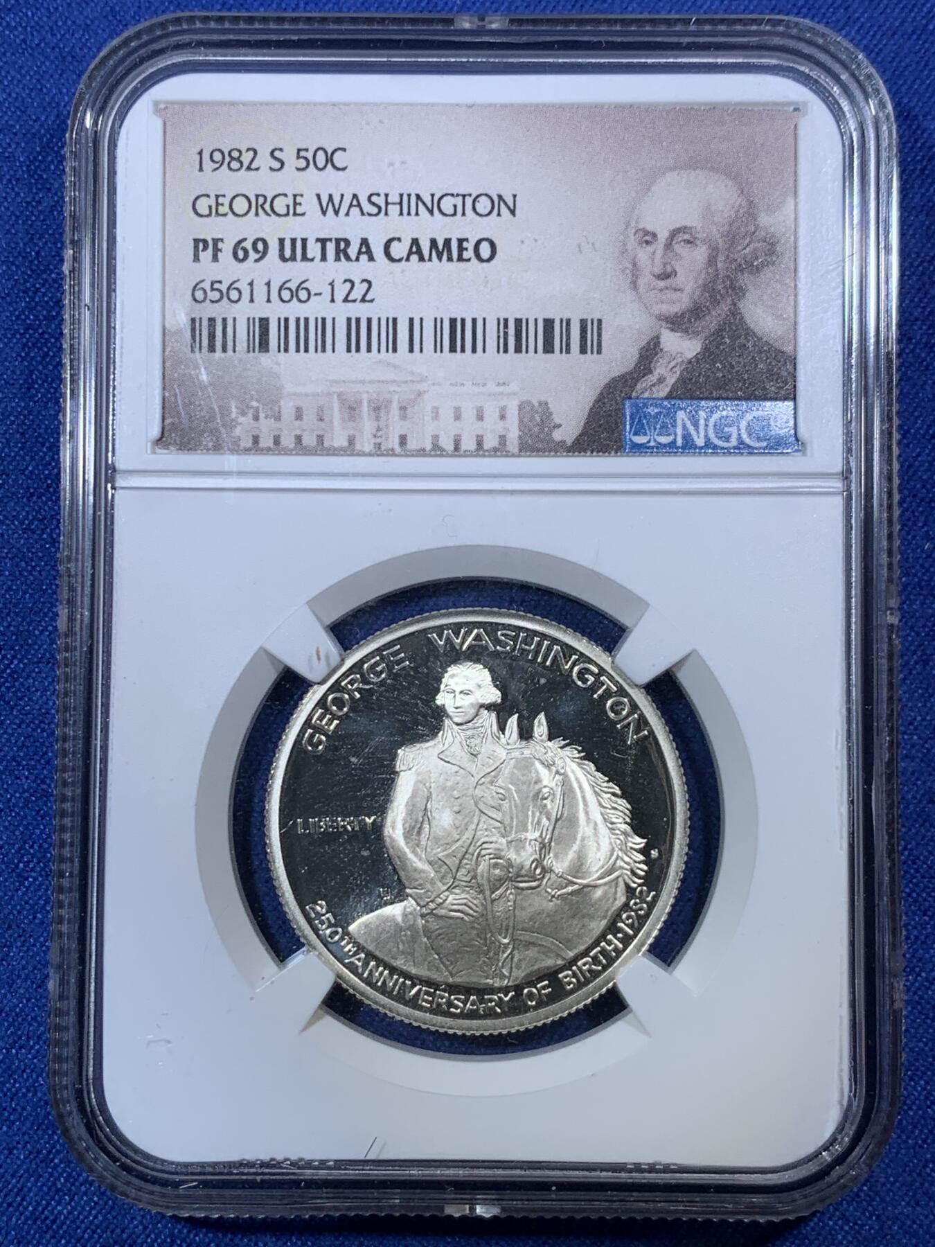 《竞宝斋》第292场- 周日，周一  2场连拍 （全场包邮） NGC PF69UC 美国1982年华盛顿半美元精制纪念银币 PROOF精制币 币面清爽干净又漂亮 打制精美 状态极佳
