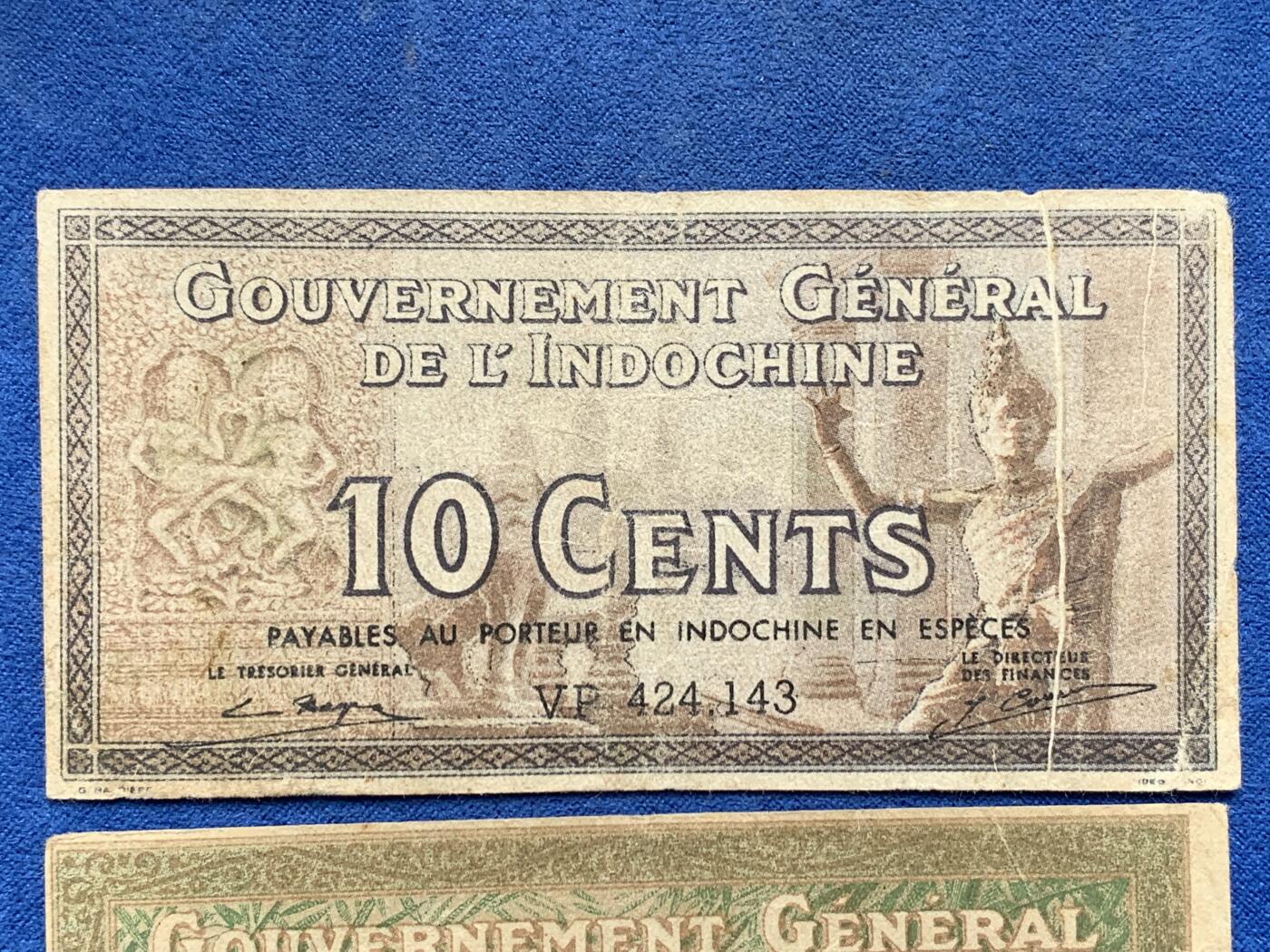 《竞宝斋》第292场- 周日，周一  2场连拍 （全场包邮） 3张一组  法属印支纸币辅币一套