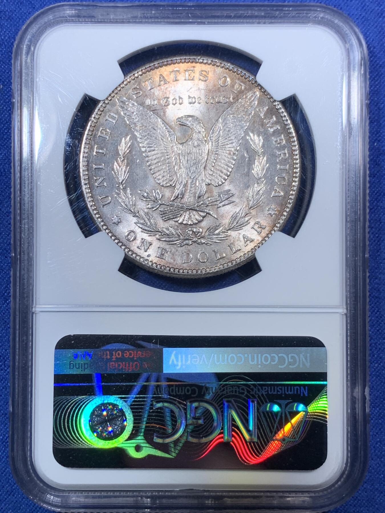 《竞宝斋》第292场- 周日，周一  2场连拍 （全场包邮） NGC MS62 美国 1884年 摩根1美元 孔雀蓝包浆 较少的年份