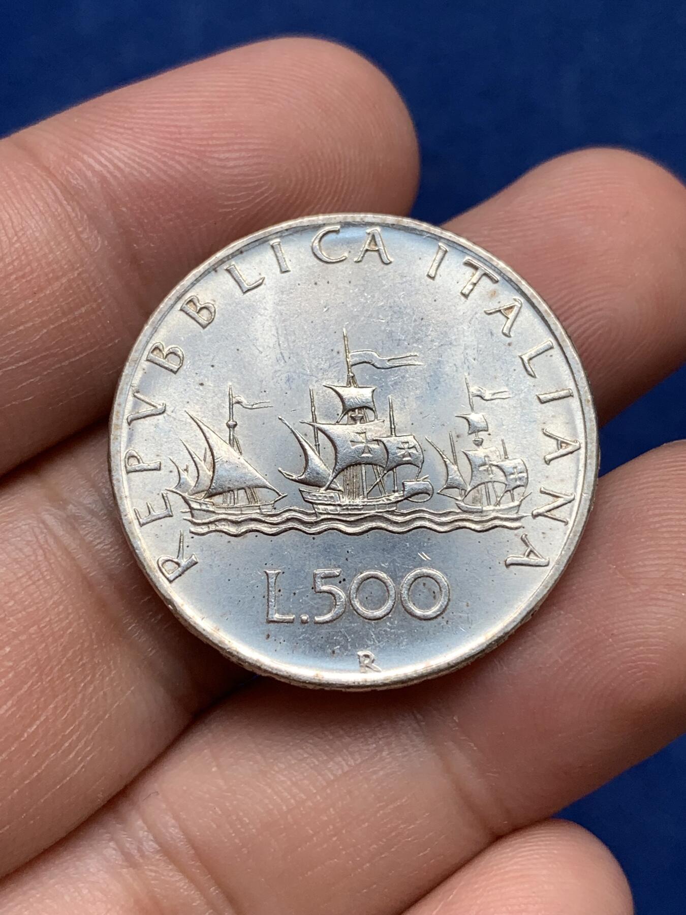 《竞宝斋》第292场- 周日，周一  2场连拍 （全场包邮） 意大利 1961年 500里拉 帆船少女银币 较少年年份 深打凝光转光强烈 可送评