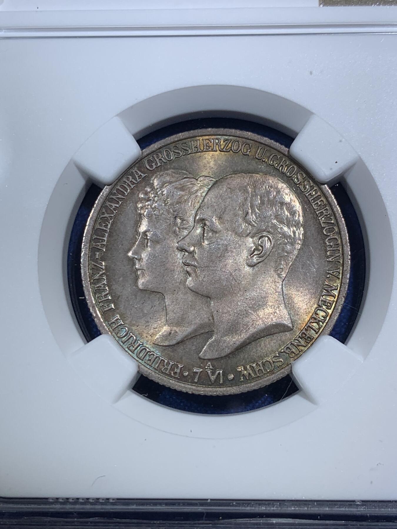 《竞宝斋》第292场- 周日，周一  2场连拍 （全场包邮） NGC MS66 德国梅克伦堡1904年结婚纪念2马克银币