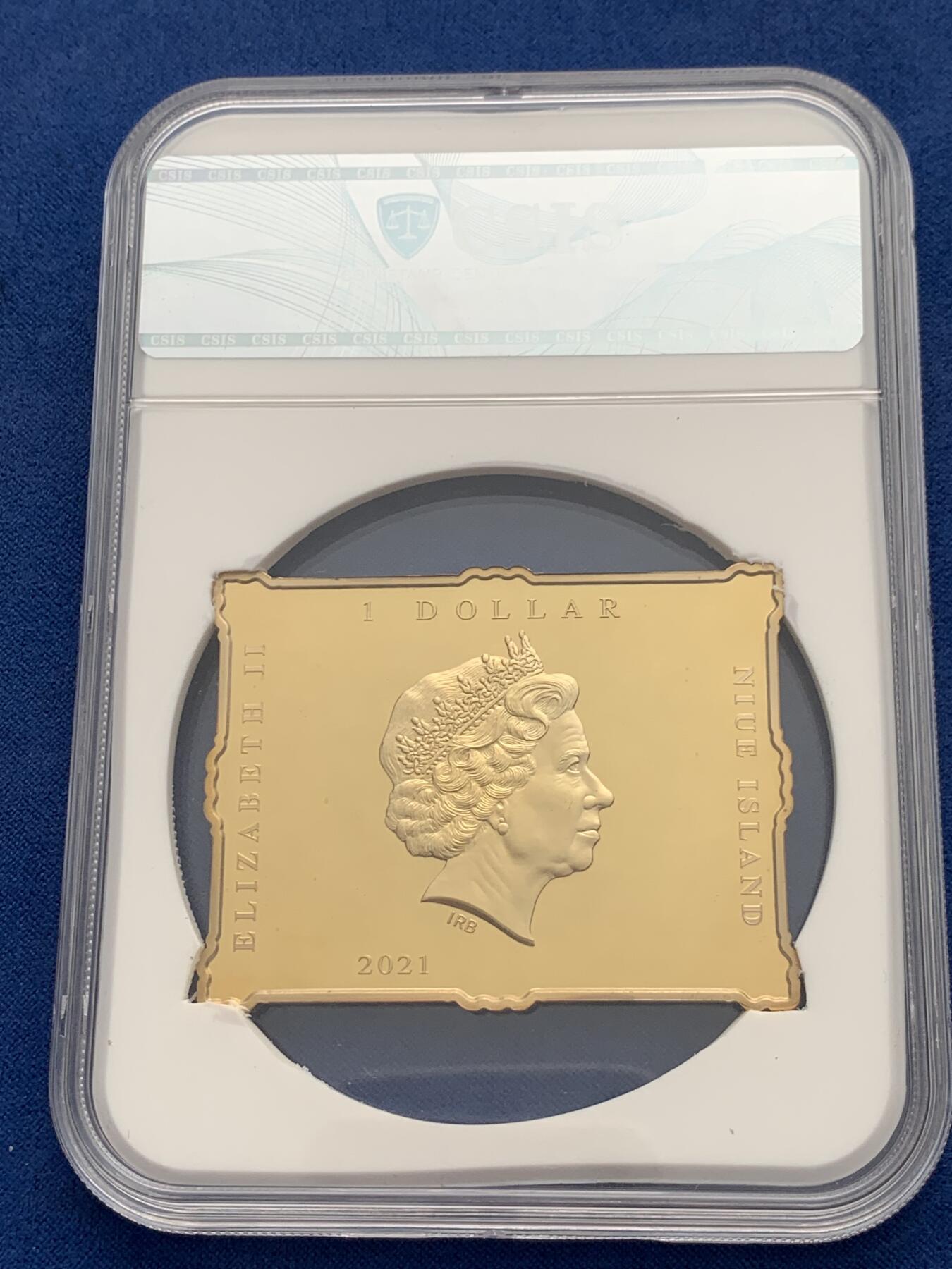 《竞宝斋》第292场- 周日，周一  2场连拍 （全场包邮） CSIS信泰评级 PF70UC 纽埃2021日本名画神奈川冲浪图精制银铜币 拼图彩色绝美品 盒证齐全