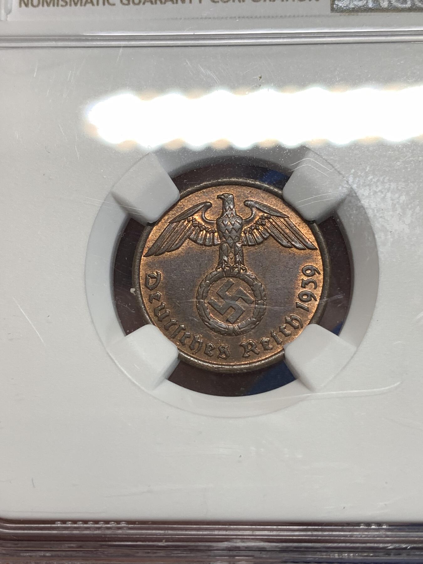 《竞宝斋》第292场- 周日，周一  2场连拍 （全场包邮） NGC MS63BN 1939年A厂标德国2芬尼