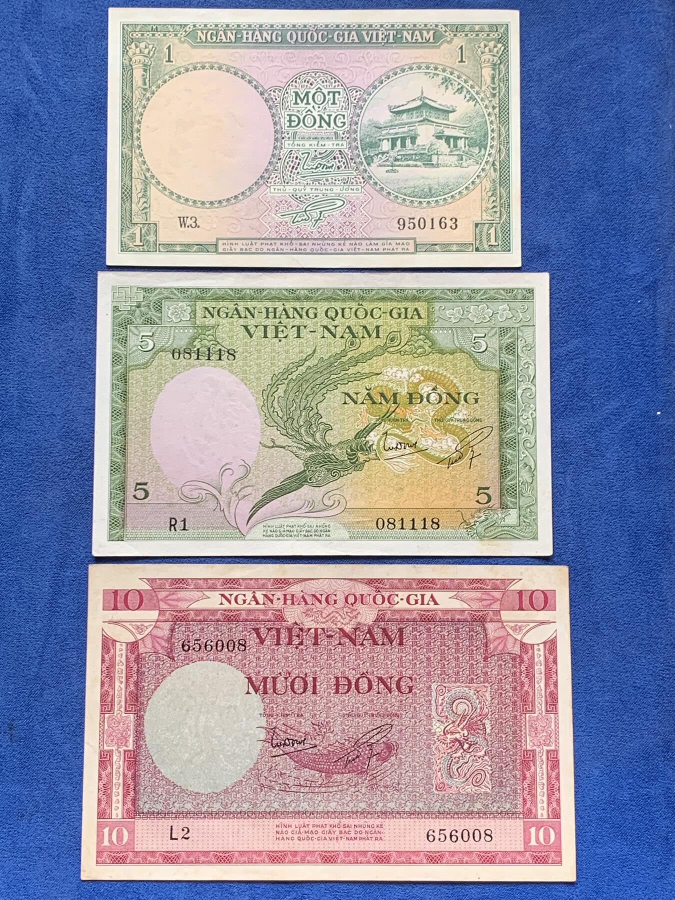 《竞宝斋》第292场- 周日，周一  2场连拍 （全场包邮） 3张一组  南越共和国发行的第一套纸币