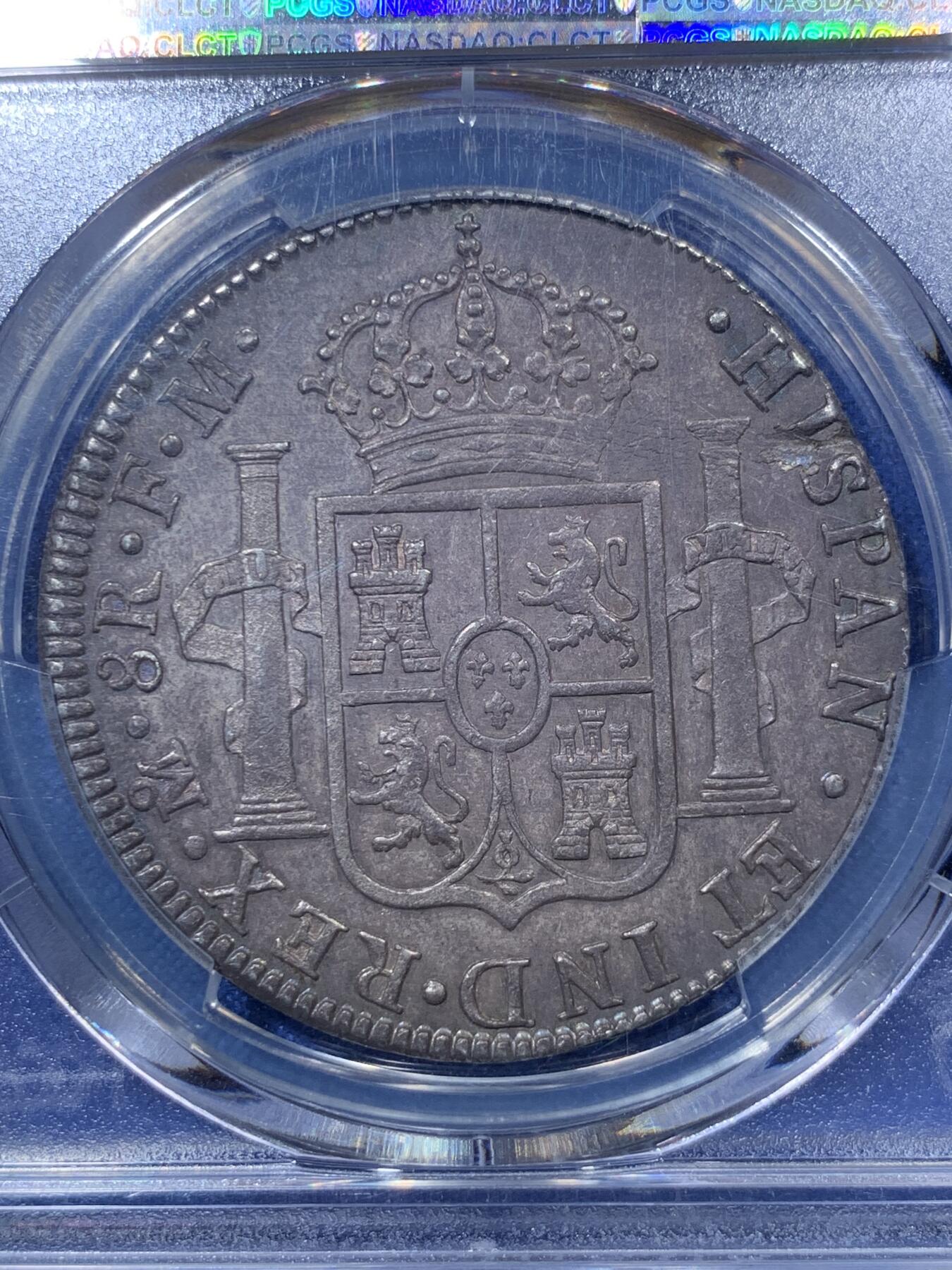 《竞宝斋》第293场- 周日，周一  2场连拍 （全场包邮） PCGS MS62 墨西哥1788年MoFM卡三8里亚尔银币 黑美人 亚军分 上面只有1枚