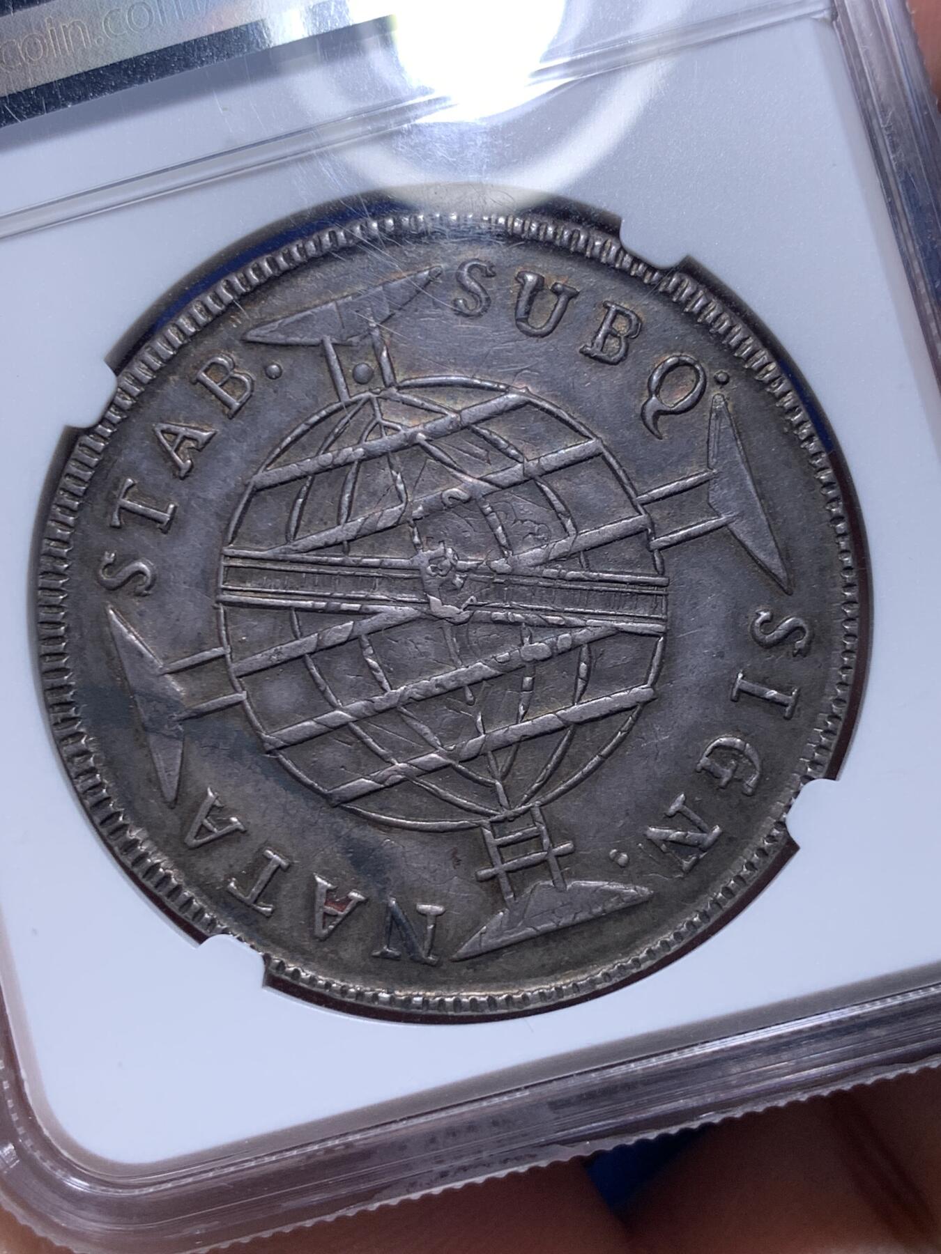 《竞宝斋》第293场- 周日，周一  2场连拍 （全场包邮） NGC AU58 巴西1815B地球960瑞斯大银币 原汁原味收藏品