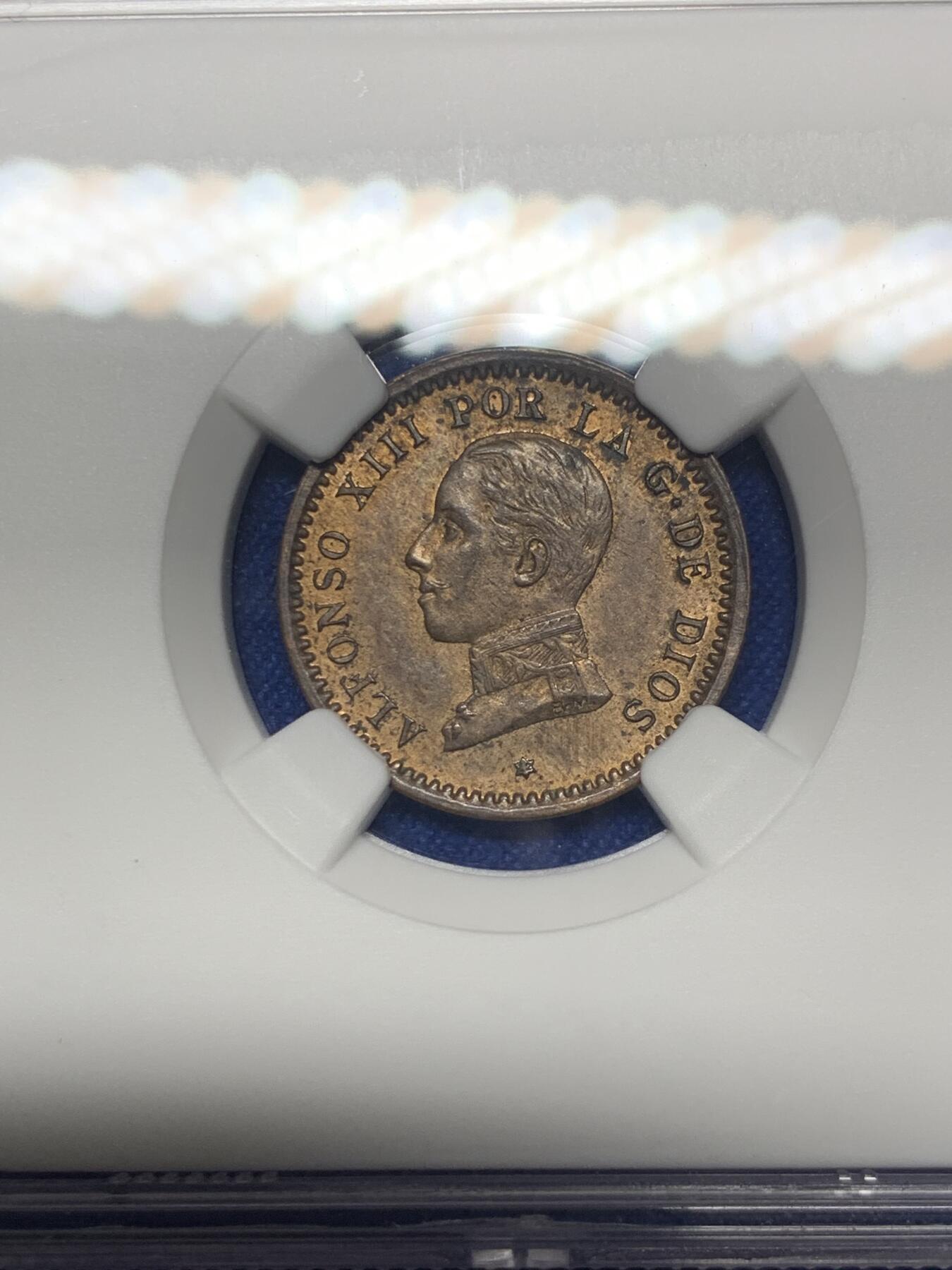 《竞宝斋》第293场- 周日，周一  2场连拍 （全场包邮） NGC MS62BN 西班牙1912阿方索十三世2分铜币