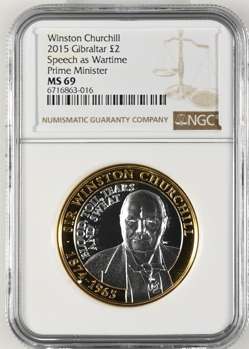 长老汇龙年精选第十四场拍卖 2015 Gibraltar Speech as Wartime Prime Minister Winston Churchill，NGC PF69UC
