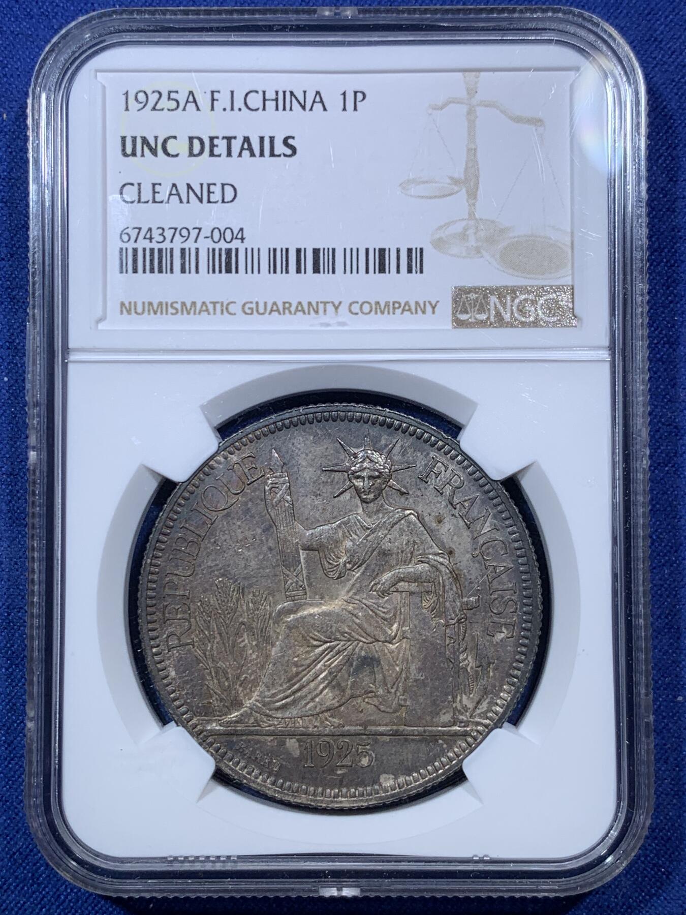 《竞宝斋》第293场- 周日，周一  2场连拍 （全场包邮） NGC UNCD 法属印支1925年坐洋1皮阿斯特银币 人像高点非常好