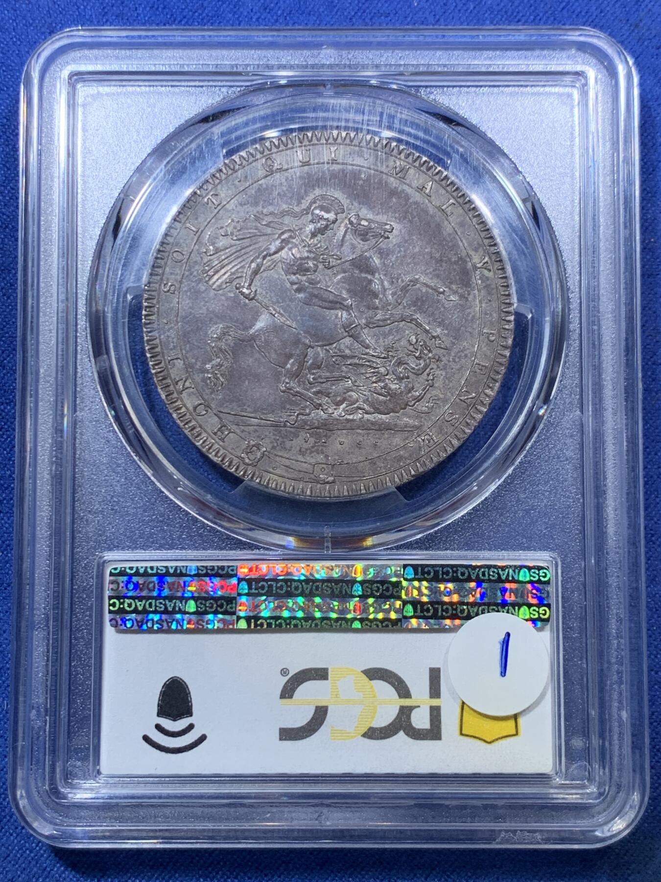 《竞宝斋》第293场- 周日，周一  2场连拍 （全场包邮） 荐！PCGS MS63+ 英国1819年乔治三世马剑克朗银币 难得一见高分味道包浆