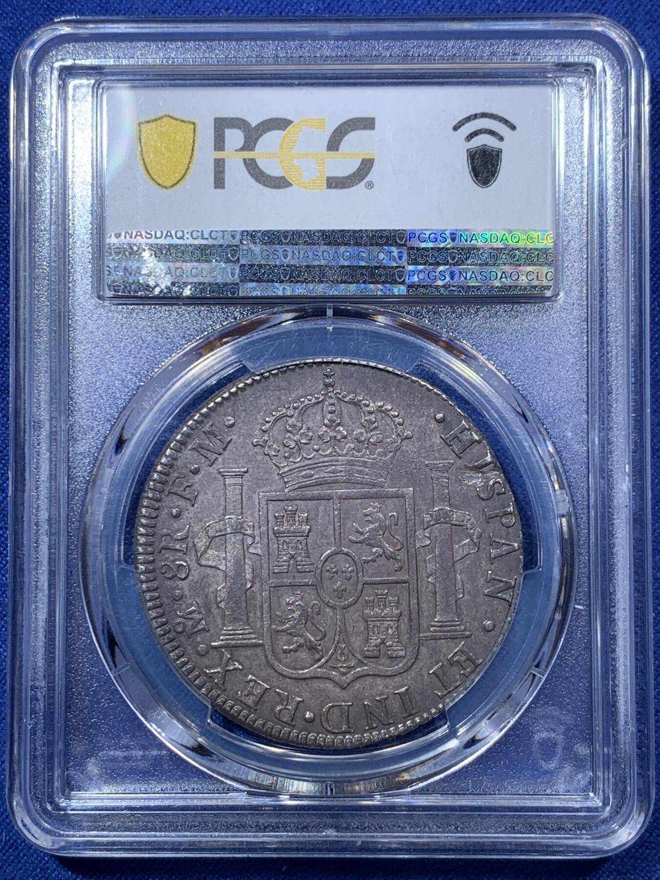 《竞宝斋》第293场- 周日，周一  2场连拍 （全场包邮） PCGS MS62 墨西哥1788年MoFM卡三8里亚尔银币 黑美人 亚军分 上面只有1枚