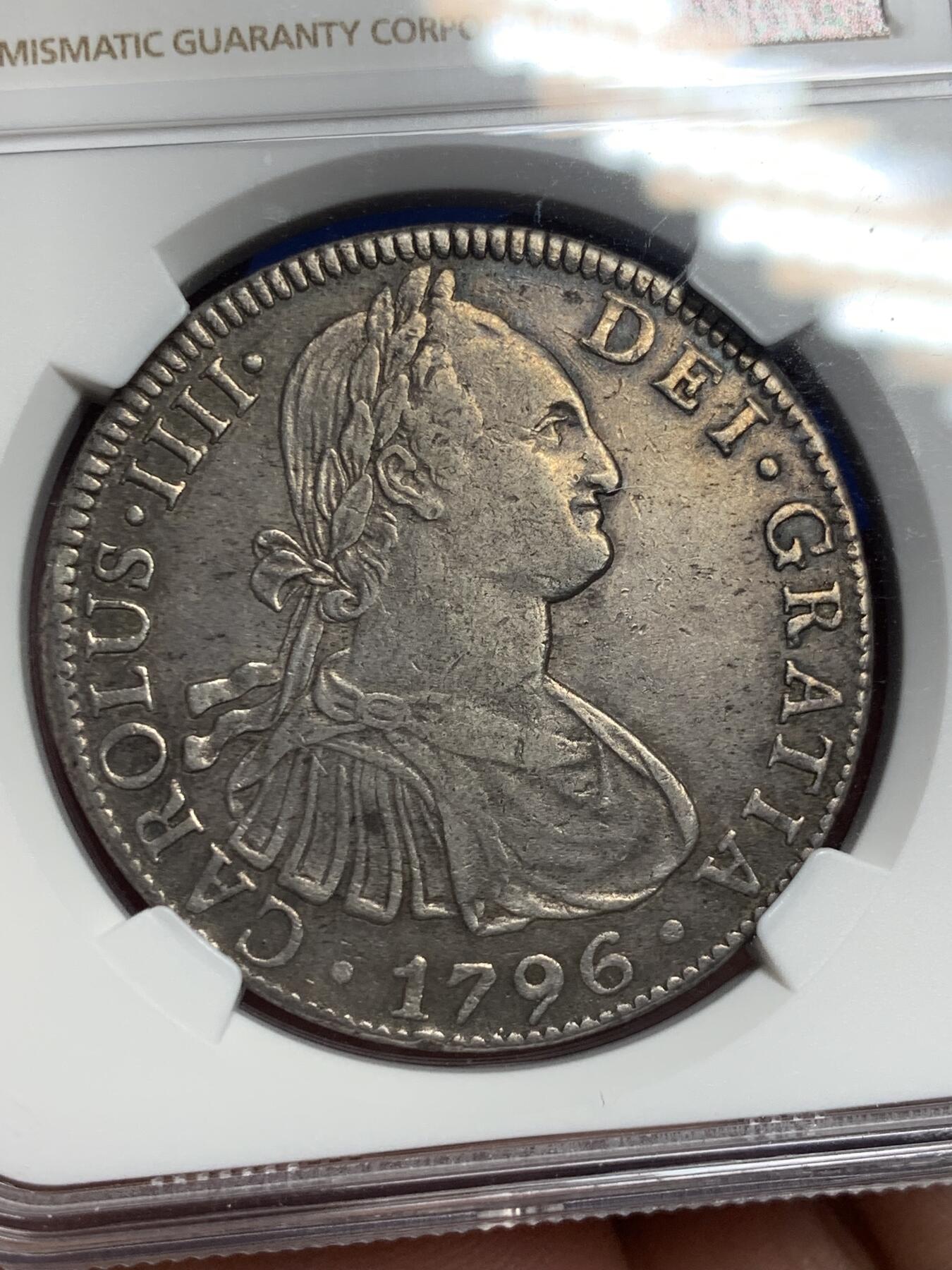 《竞宝斋》第293场- 周日，周一  2场连拍 （全场包邮） NGC AUD 西属墨西哥1796年卡四双柱银币 早期年份