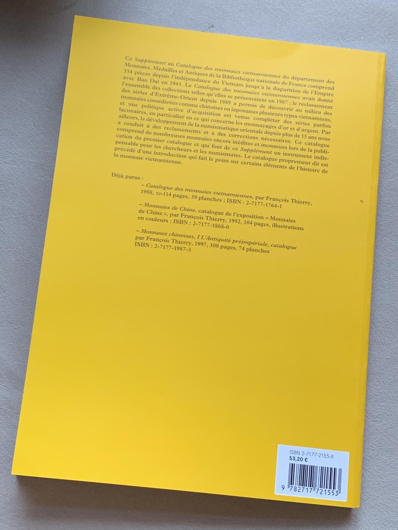 《竞宝斋》第293场- 周日，周一  2场连拍 （全场包邮） 两本一套 安南硬币图录及增补刊，绝版收藏级书籍，原刊为法国著名安南学者蒂埃里·弗朗索瓦于1987年出版并在2001年出版增补刊。A4纸大小。
