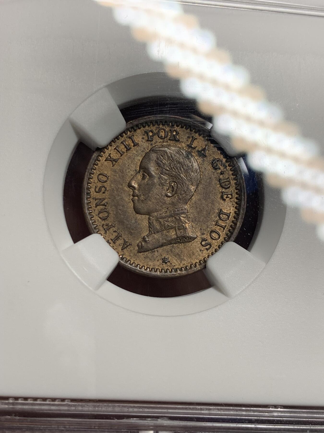 《竞宝斋》第293场- 周日，周一  2场连拍 （全场包邮） NGC MS62BN 西班牙1912阿方索十三世2分铜币