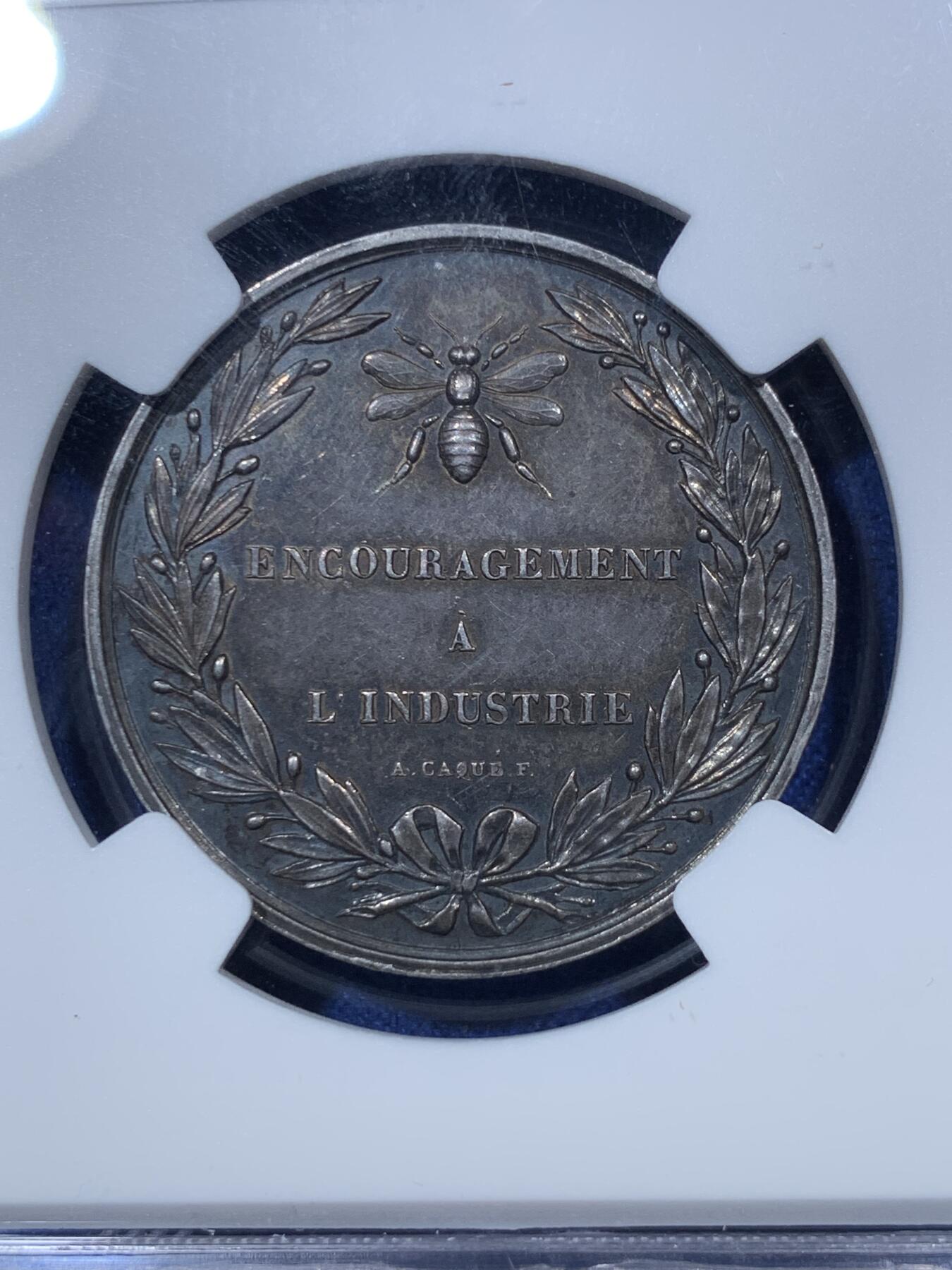 《竞宝斋》第293场- 周日，周一  2场连拍 （全场包邮） NGC AU55 法国1830先进工业奖章 非常漂亮的少见品种 评分给的不高状态不错