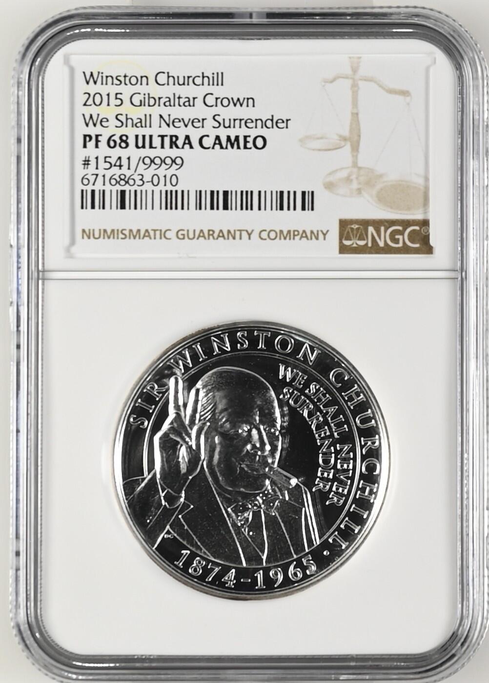 长老汇龙年精选第十四场拍卖 2015 Gibraltar We Shall Never Surrender Winston Churchill，NGC PF68UC